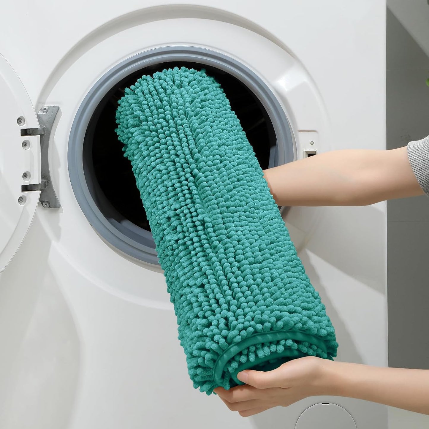 HOMEIDEAS 3 Pieces Bathroom Rugs, Ultra Soft Non Slip Absorbent Chenille Toilet Bath Mat Set (Teal,17"x24"+20"x32"+U Shape 20"x24")