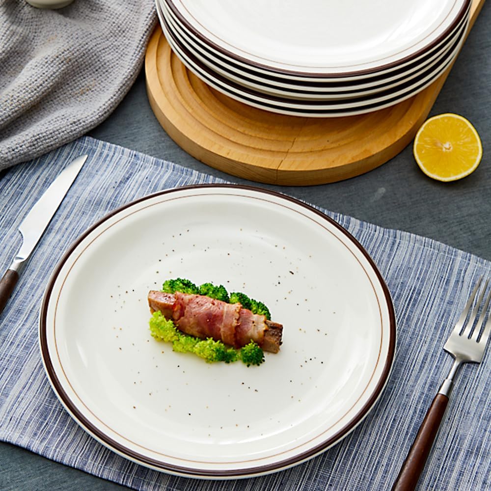 10.5-inch Porcelain Dinner Plate Set of 6 - Microwave, Oven and Dishwasher Safe, Scratch Resistant. (Classic Brown)