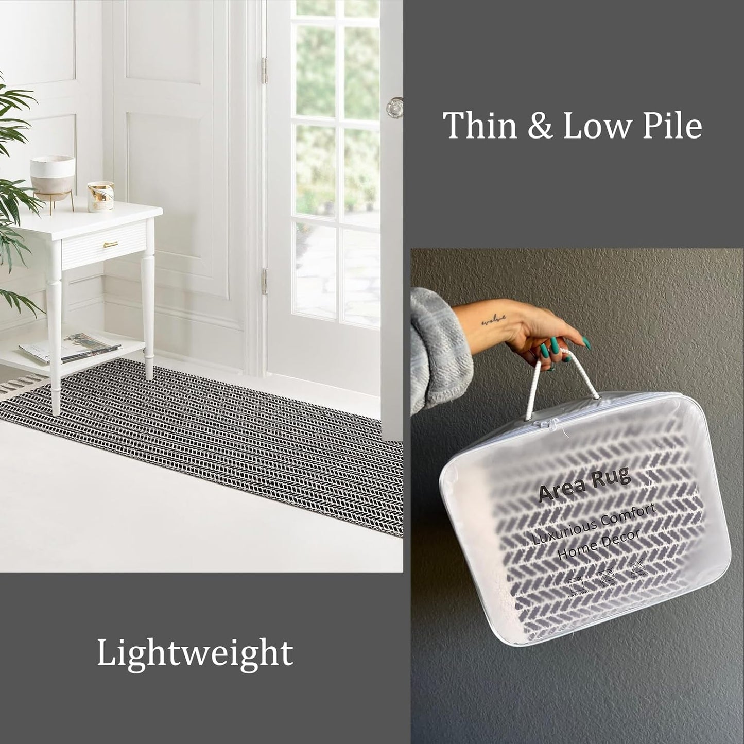 Lahome Boho Rugs for Entryway, 2x5 Laundry Room Rug Lightweigh Cotton Washable Runner Rug with Tassels, Farmhouse Black Bath Door Mats Indoor Non Shedding Runners for Hallways Bedroom