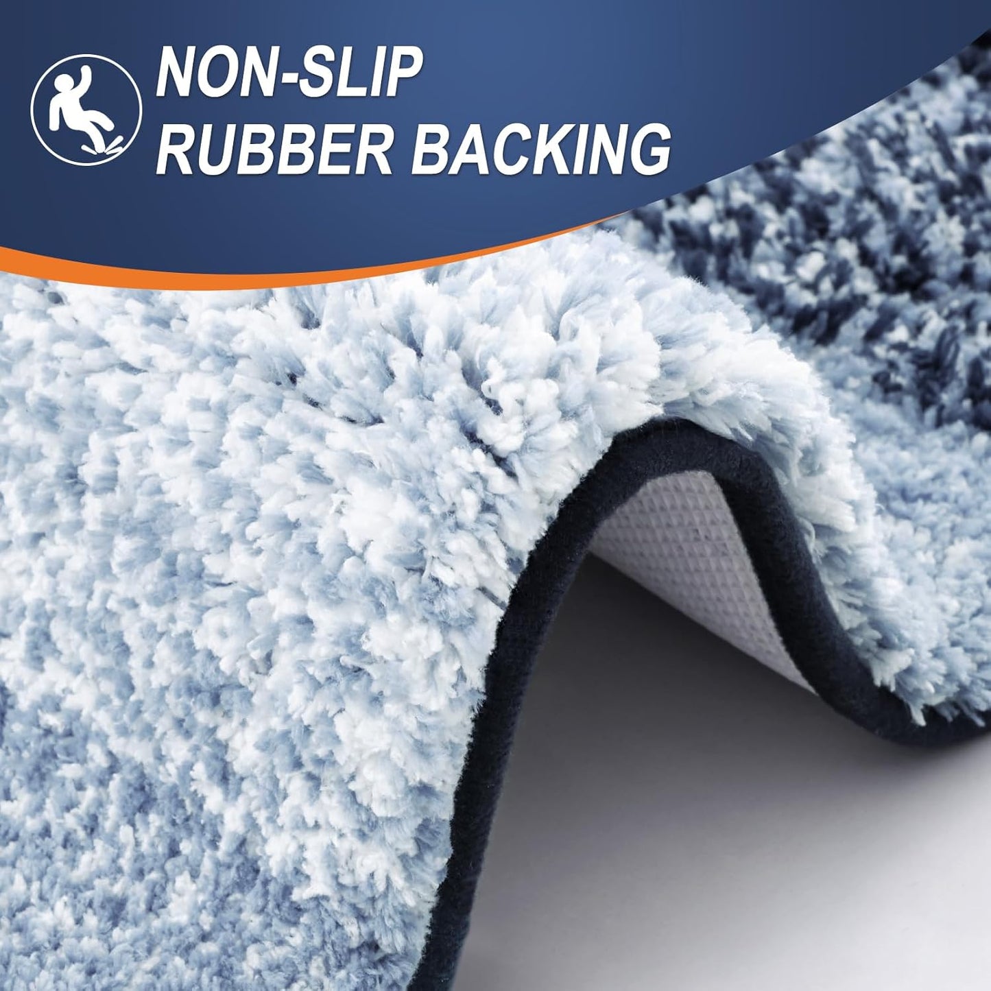 OLANLY Bathroom Rug Set 2 Piece, Soft Absorbent Microfiber Bath Mats and U-Shaped Contour Toilet Rug, Non-Slip, Machine Wash Dry, Plush Shaggy Bath Mats for Bathroom (30"x20"+24"x20", Dark Blue)