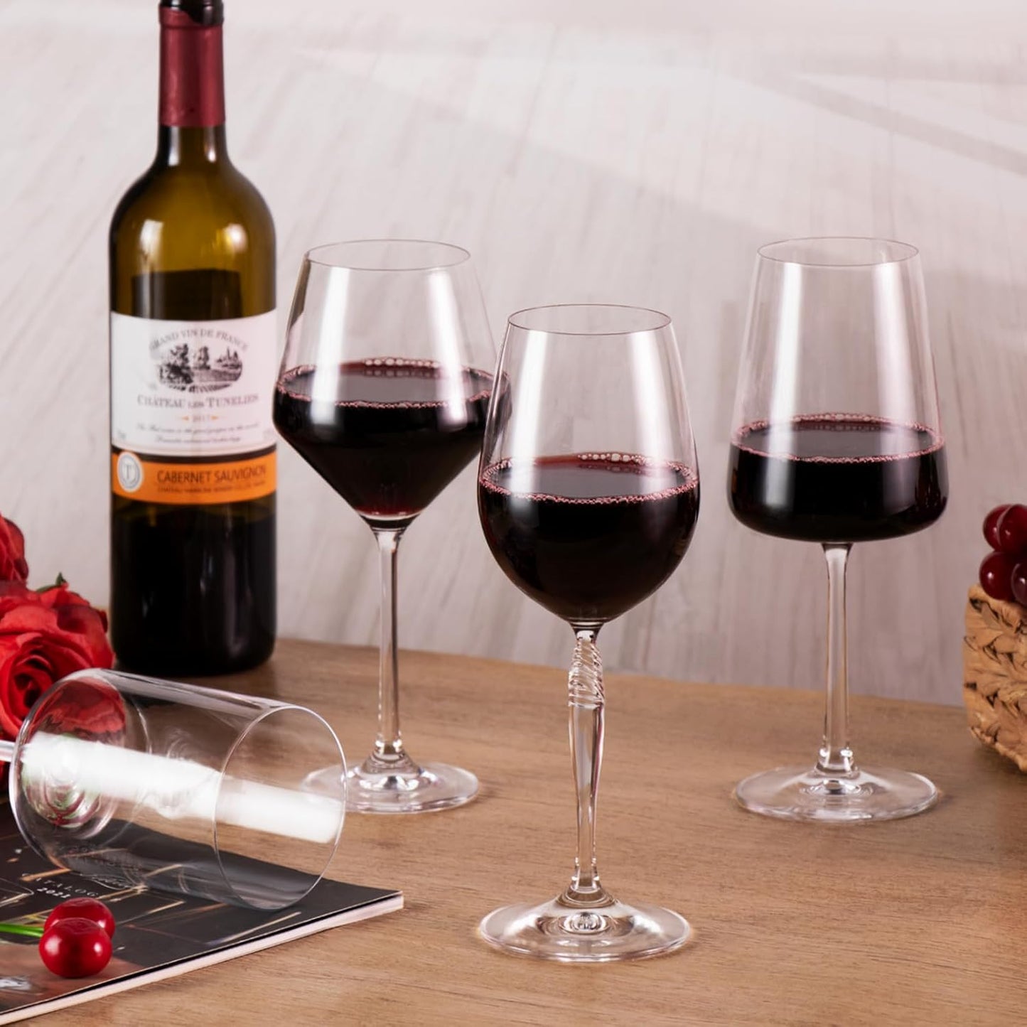 KAMMAK Wine Glasses Set of 2, 17 oz Hand Blown Crystal Bordeaux Wine Glasses, Thin Rim & Long Stem, Perfect for Red & White, Daily Use, Wedding Anniversary or Birthday Gift with Gift Box, S85BJ52