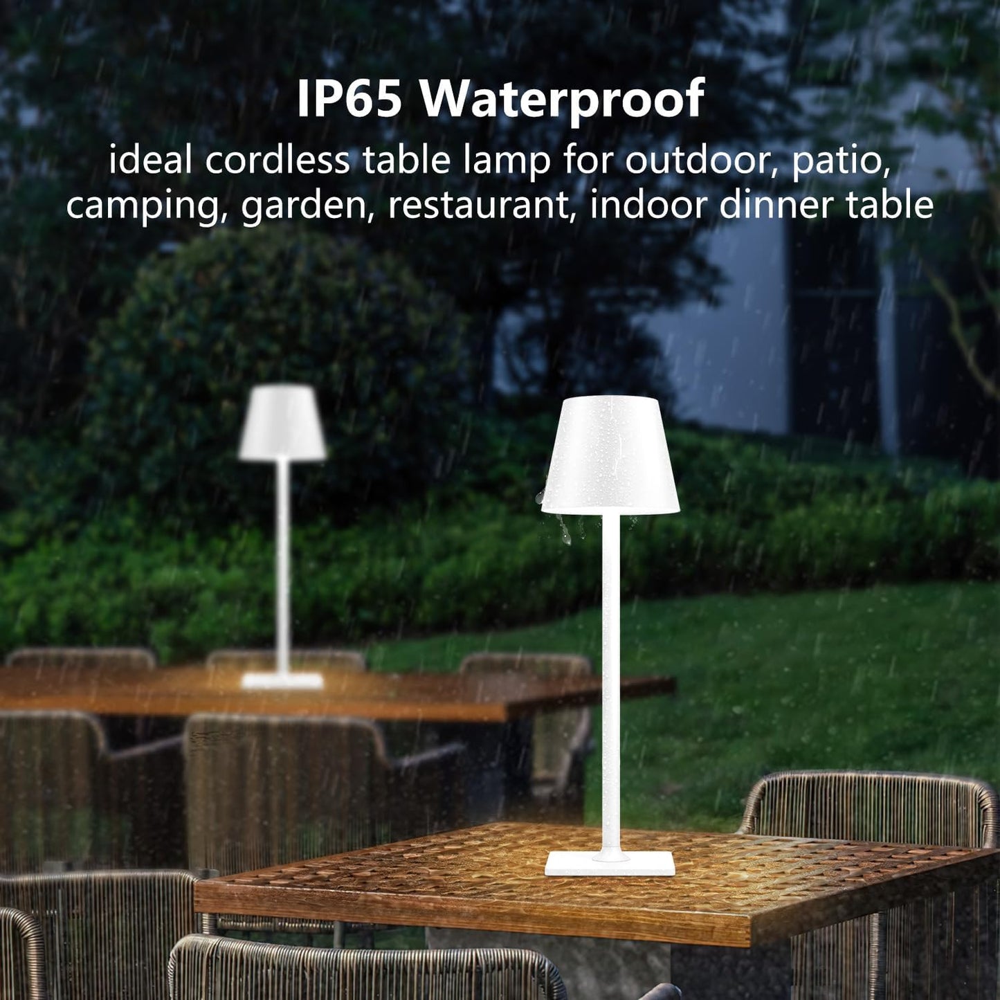Cordless Table Lamp Rechargeable Lamps: 6000mAh Battery Operated Table Lamp Outdoor Waterproof, Touch Control, Portable Wireless Desk Lamp for Dinner/Bedroom/Restaurant ๏ผWhite2 Pack