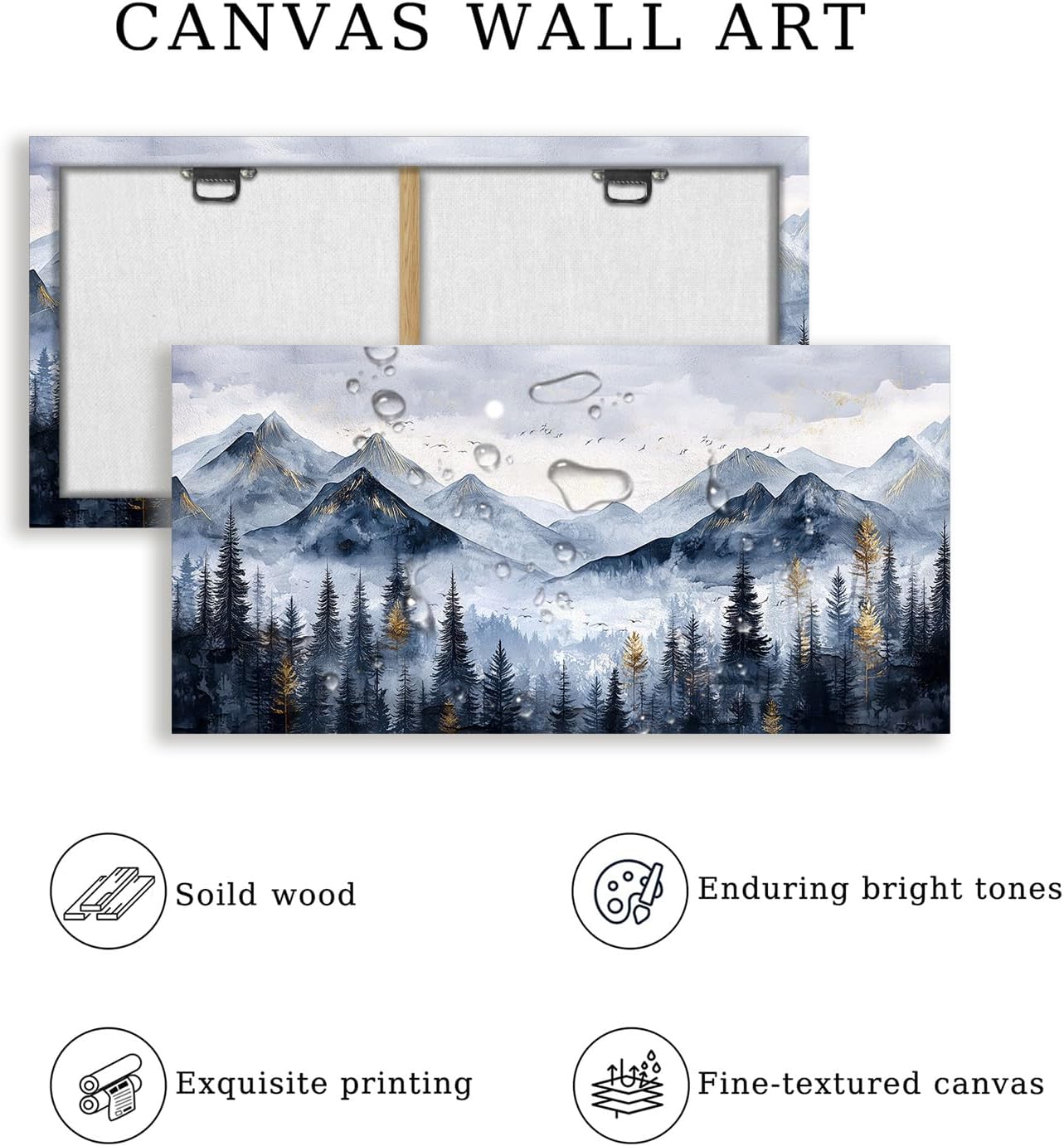 SERIMINO Mountain Landscape Large Wall Art, Misty Forest Canvas Prints, Blue Gold Watercolor Pine Tree Paintings Wall Decor Living Room Bedroom, Natural Scenery Office Decor Pictures 20"X40"