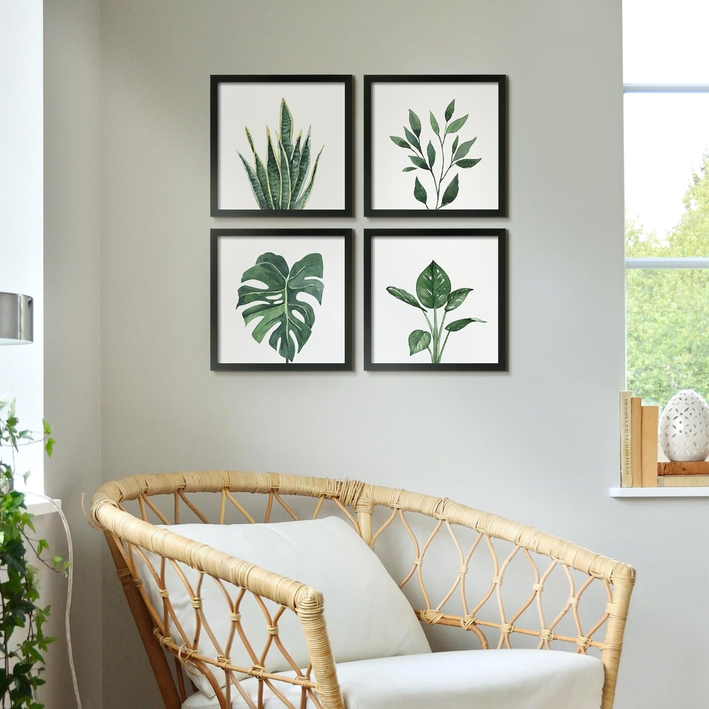 ArtbyHannah Framed Bathroom Wall Decor, Botanical Wall Art with Sage Green Plant Print for Bedroom Decoration, Minimalist Restroom Decor(Black, 8x8 Inch)