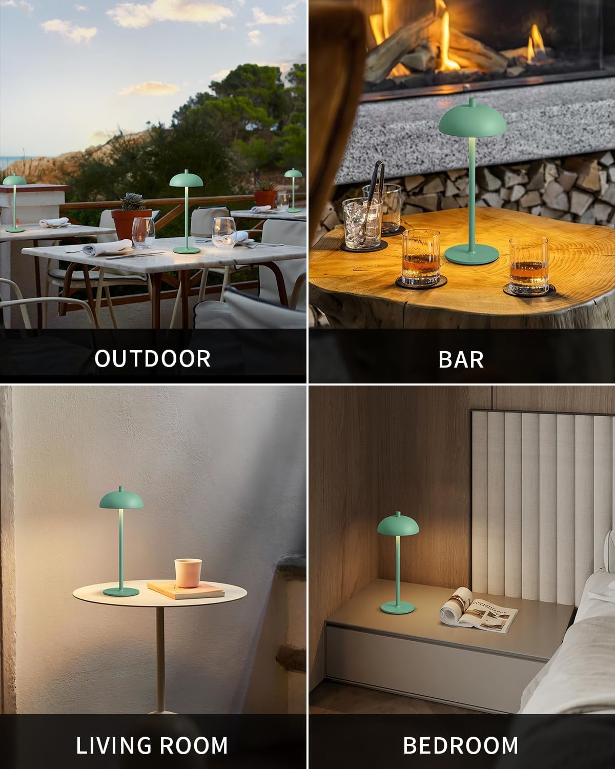 Cordless LED 12" Small Table Lamps Set of 2, Portable Waterproof Desk Lamp, 3 Color Dimming Rechargeable Battery Lights, for Bedroom, Outdoor, Dining Room, Bedside, Baby Night Light (Green)