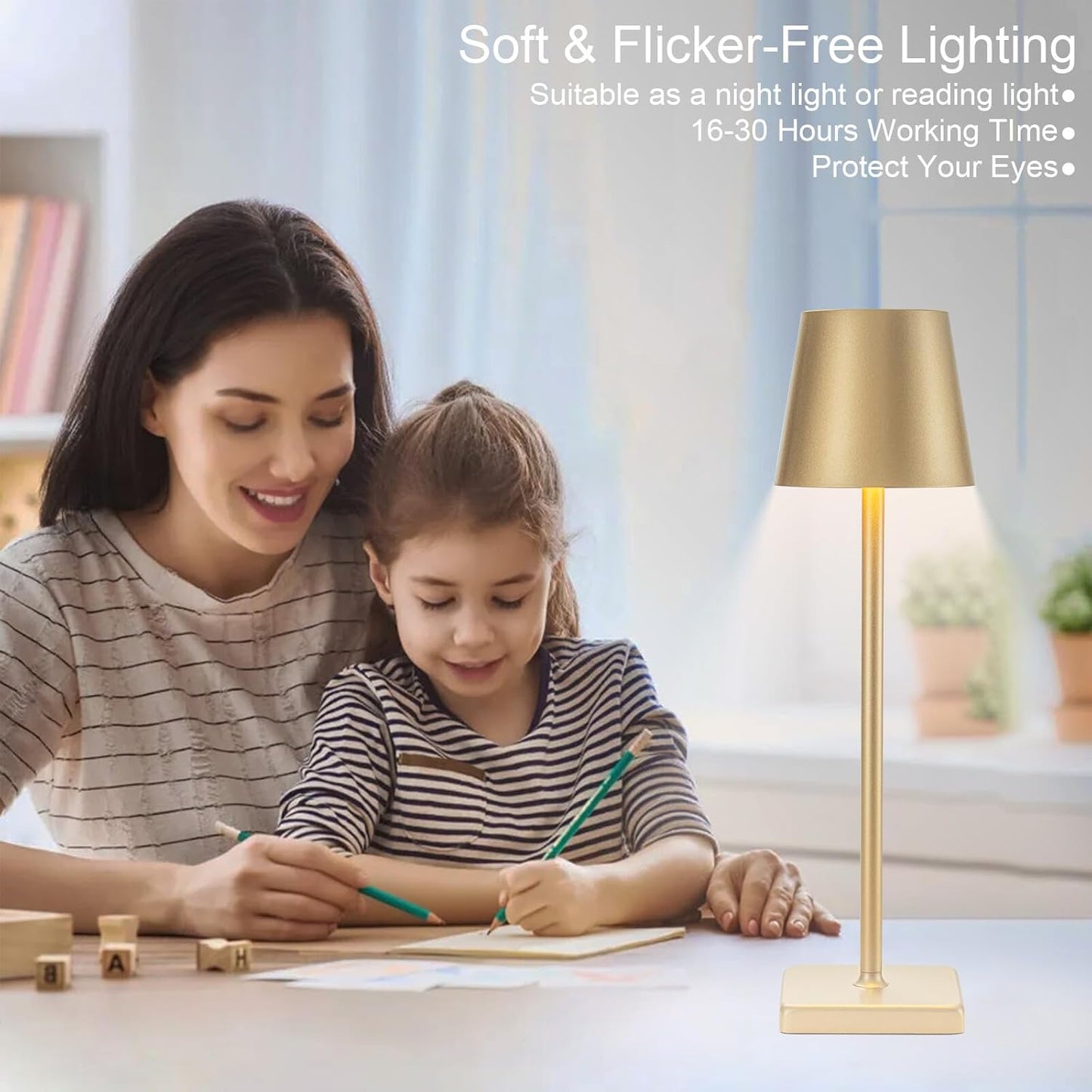 2 Pack Rechargeable Cordless Table Lamps, 5200mAh Battery Touch Table Light, Aluminum Shell Stepless Dimmable Portable LED Desk Lamp for Dinner/Restaurant/Outdoor Gold