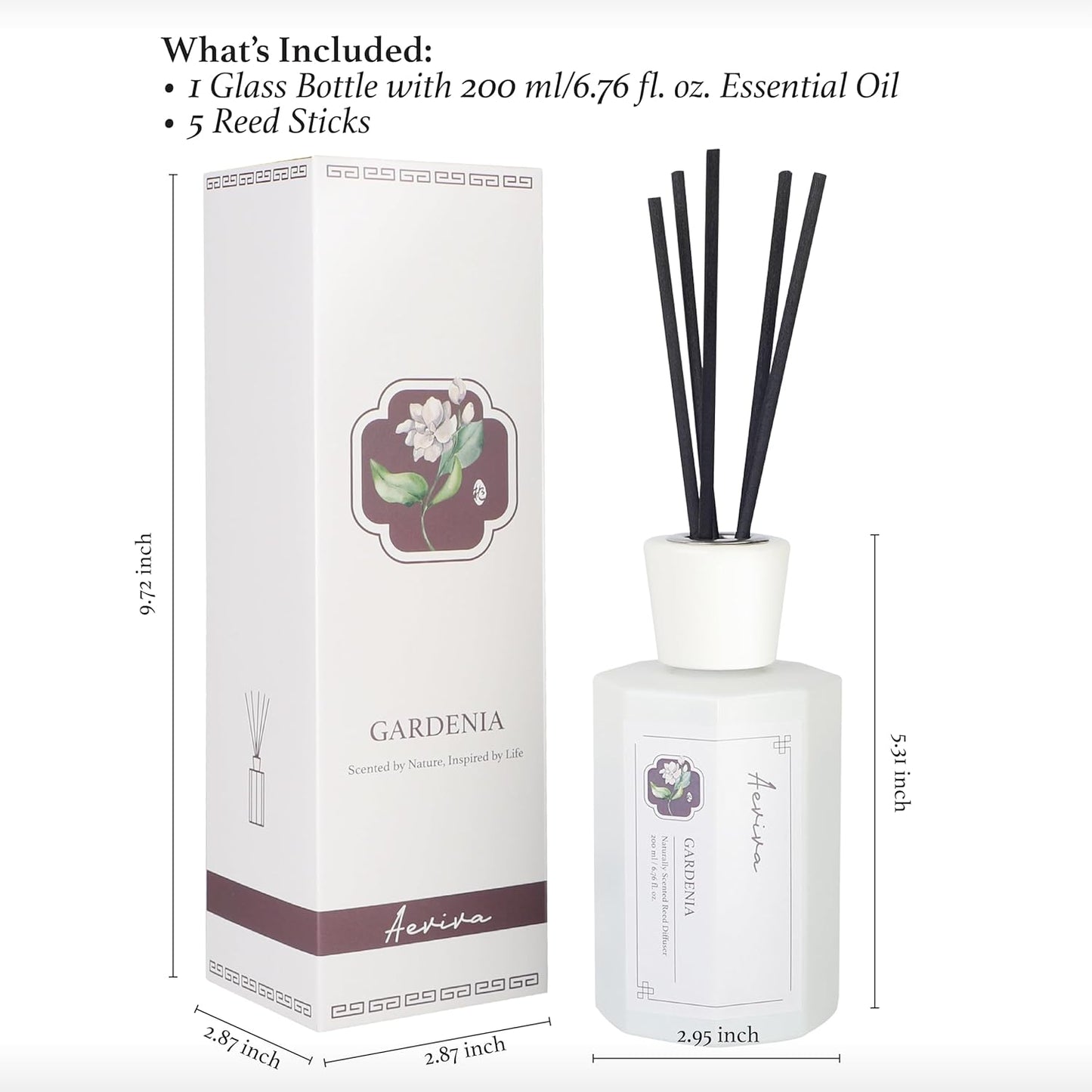 Reed Diffuser Set, 6.76 fl oz Gardenia Scented Oil Diffuser, Home Fragrance with Reed Sticks for Bedroom, Office, Bathroom Shelf Decor & Gifts