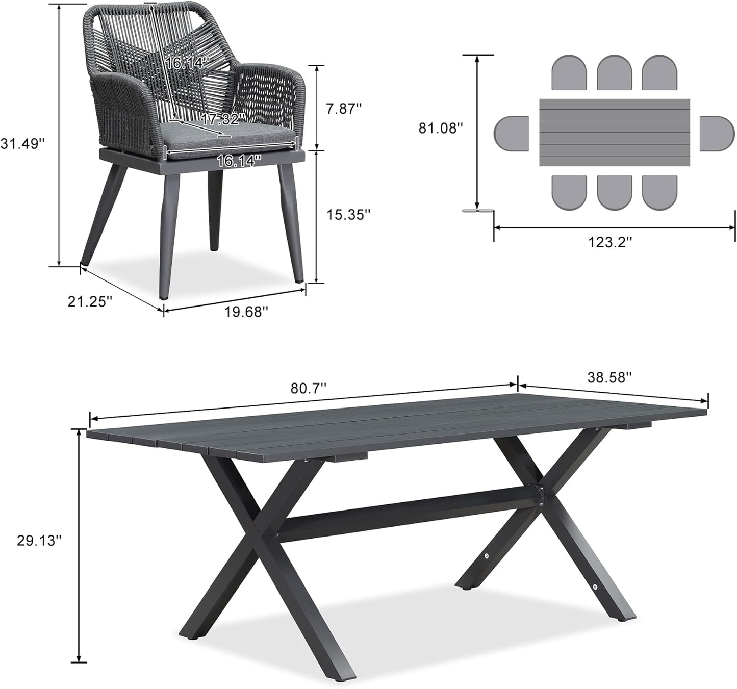 PURPLE LEAF 9 Pieces Outdoor Patio Dining Set All-Weather Aluminum Frame PE Rattan Outdoor Patio Furniture Set Rectangular Table and Chairs Set for 8 People Lawn Garden Backyard Deck, Grey