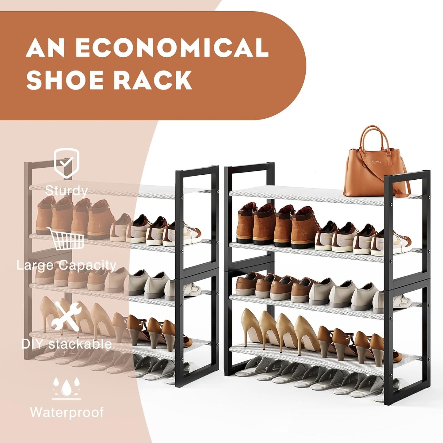 8-Tier Non-Woven Fabric Shoe Rack - Sturdy & Durable Metal Shoe Storage Shelf, Easy to Assemble for Closet, Entryway, Bedroom