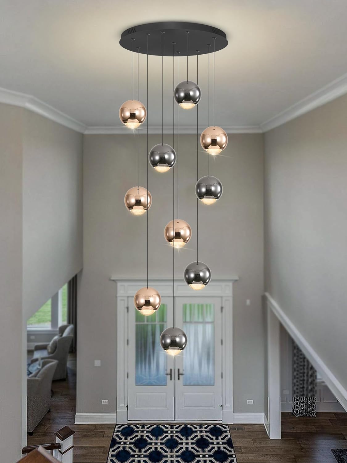 10-Light LED Staircase Chandelier Crystal Ceiling Lights Large Chandeliers for High Ceilings, Entryway Modern Lighting Fixture Villas and Stairs