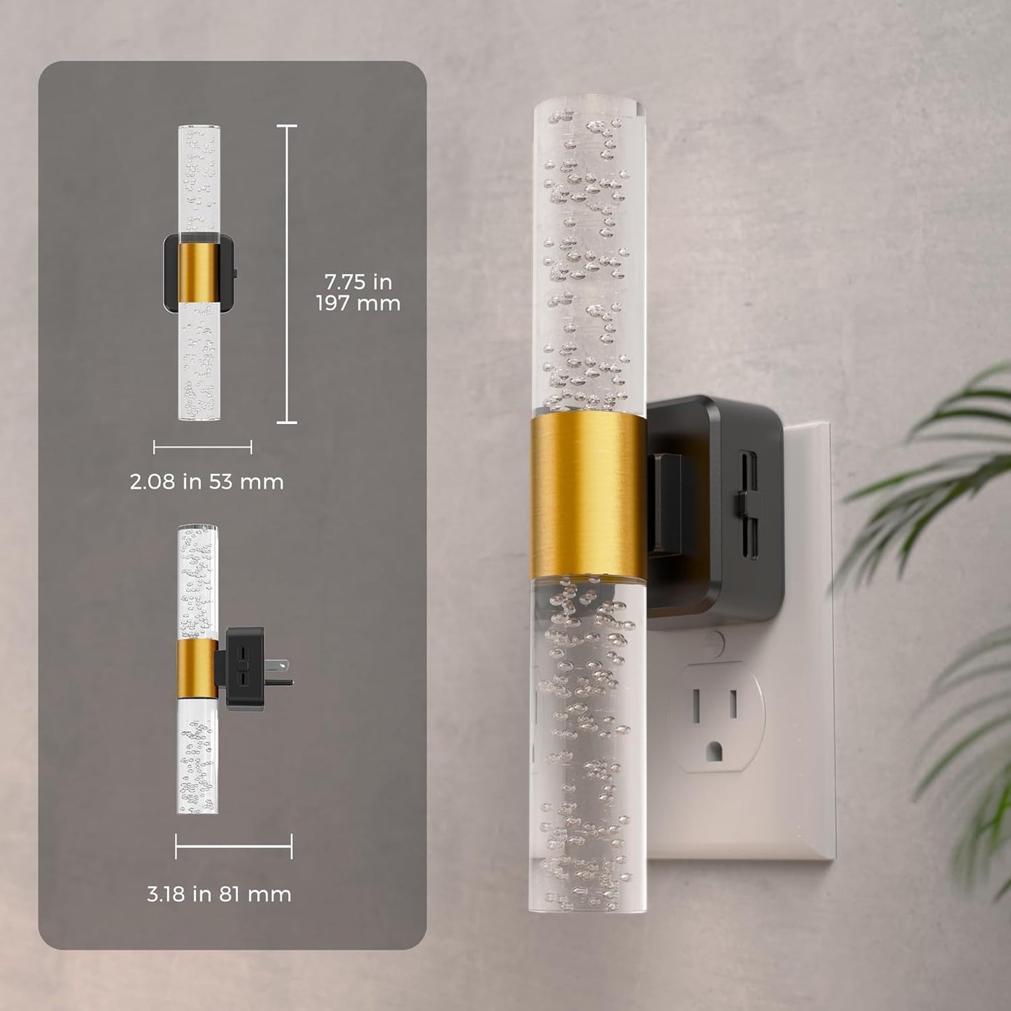 L LOHAS LED Rotating Night Light, Night Lights Plug into Wall, Auto Light Sensor Nightlight Dimmable 100LM, 3000K Soft Light, LED Acrylic Bubble Nightlight Plug in for Bedroom Bathroom Hallway, 1 Pack