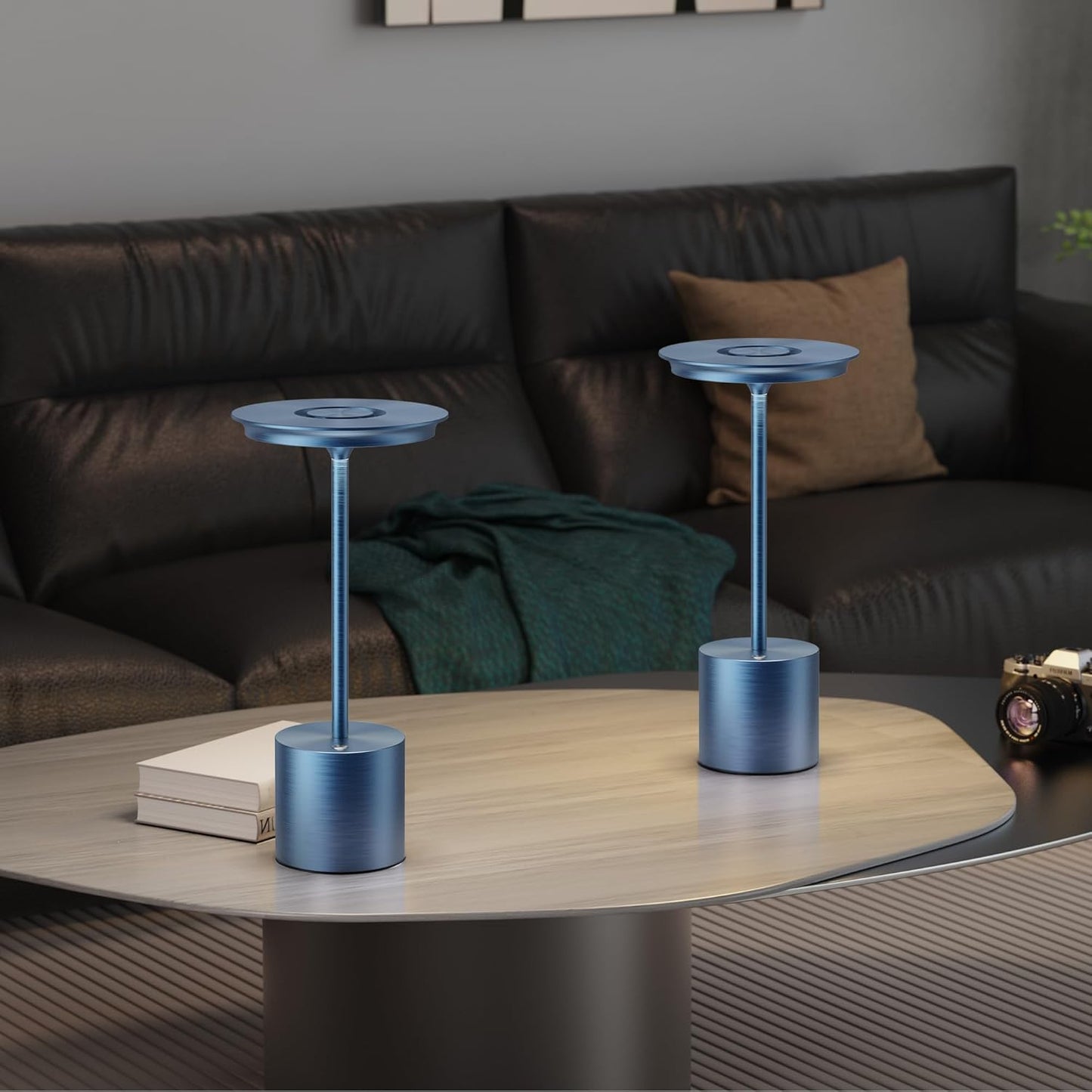 Cordless Table Lamp, Portable Rechargeable 6000mAh Outdoor Table Lamp, 3 Color Stepless Dimming Battery Powered Lamp, LED Table Light for Dinner/Restaurant/Outdoor (Blue)