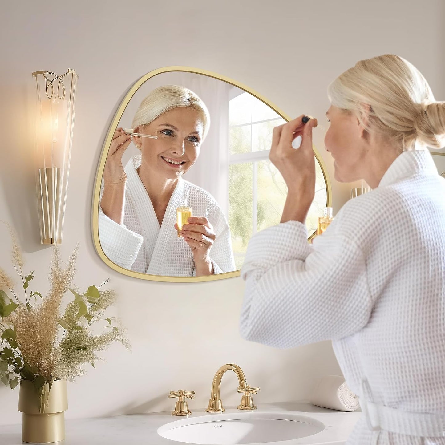 WallBeyond Asymmetrical Mirror, Irregular Wall Mirror, Wall Mirrors Decorative for Bedroom Living Room entryway Hall, Wall Mirror for mid Century Modern Decor 25" H x 20" W, Gold