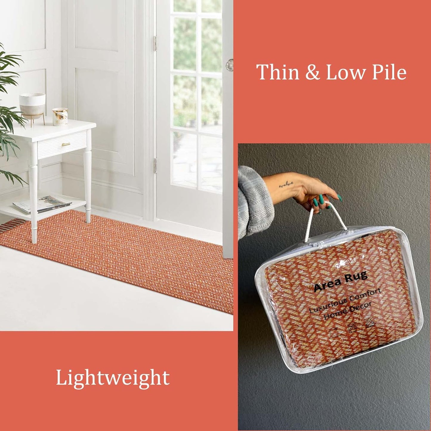 Lahome Boho Kitchen Rug, 3x5 Fall Rugs for Bedroom Lightweight Bathroom Area Rug Woven Indoor Door Mats for Entryway with Tassels, Farmhouse Throw Rug Non Shedding Floor Carpet for Office Dorm