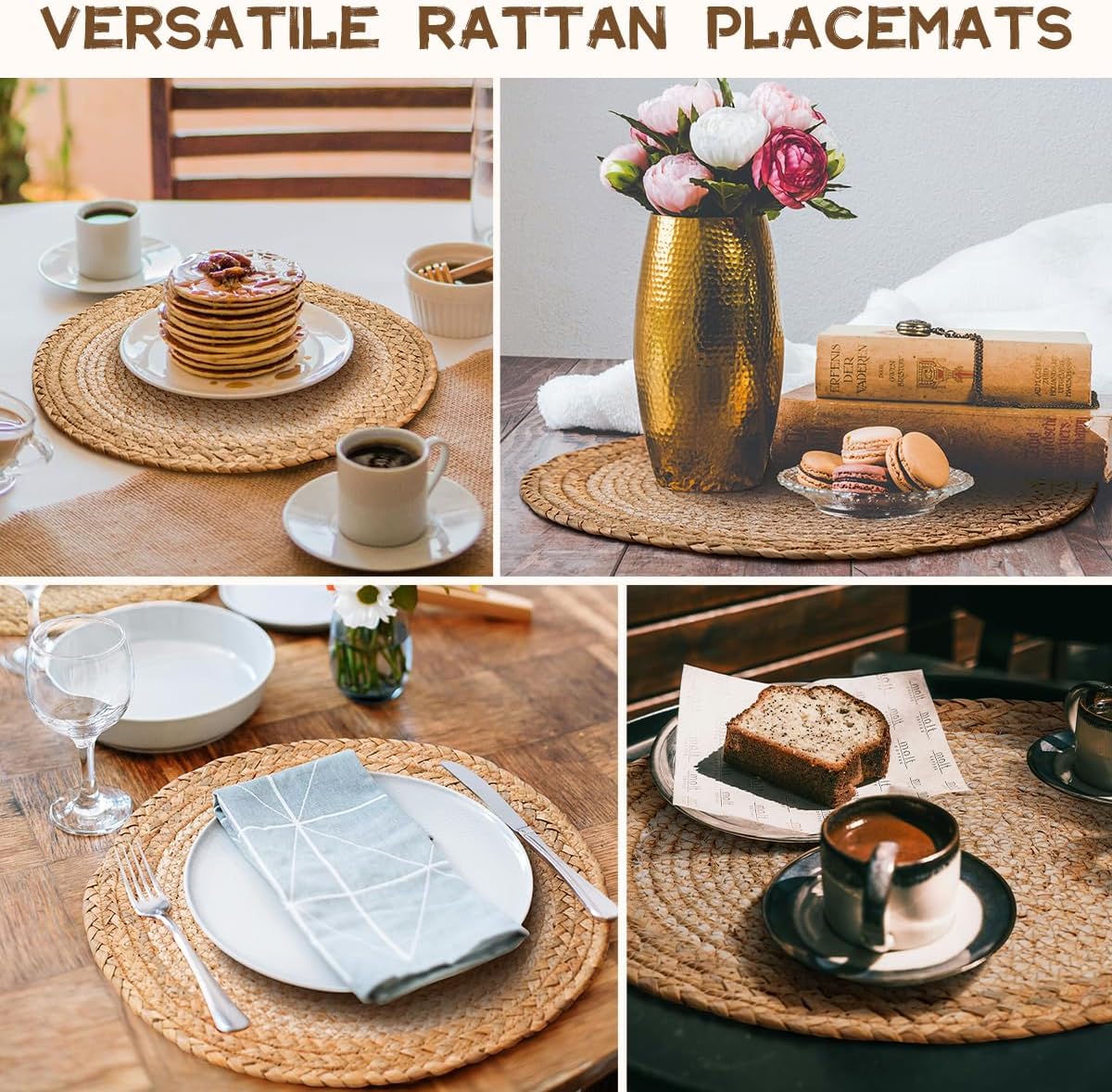 13 in Round Woven Placemats Plate Chargers Set of 6, Chargers for Dining Table Decor Boho Farmhouse Rustic Rattan Wicker Table Mats Jute Braided Place Mats Chargers for Dinner Plates