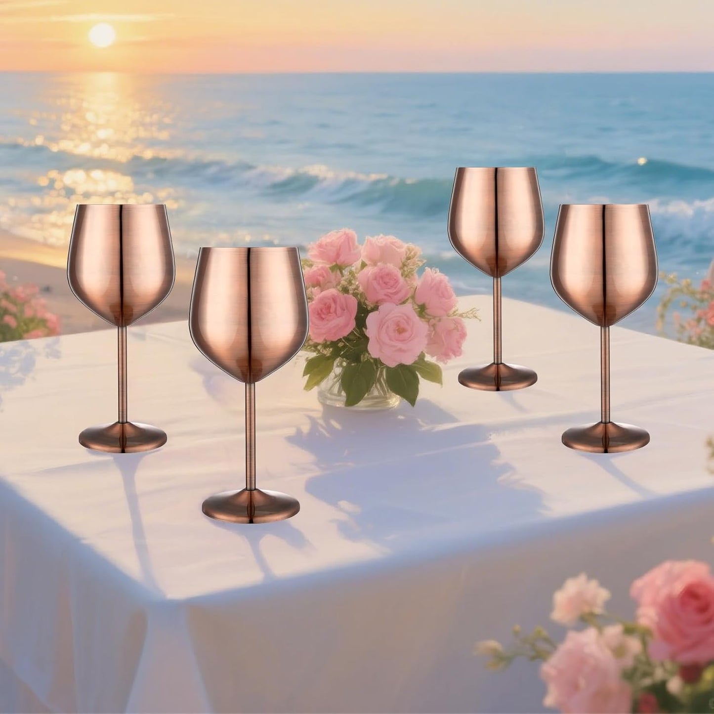 Stainless Steel Wine Glasses Set of 4 Unbreakable Wine Glass 18 oz Unique Metal Wine Goblets for Outdoor, Travel, Camping, Pool, Ideal Gift for Wine Lovers (Red Copper)