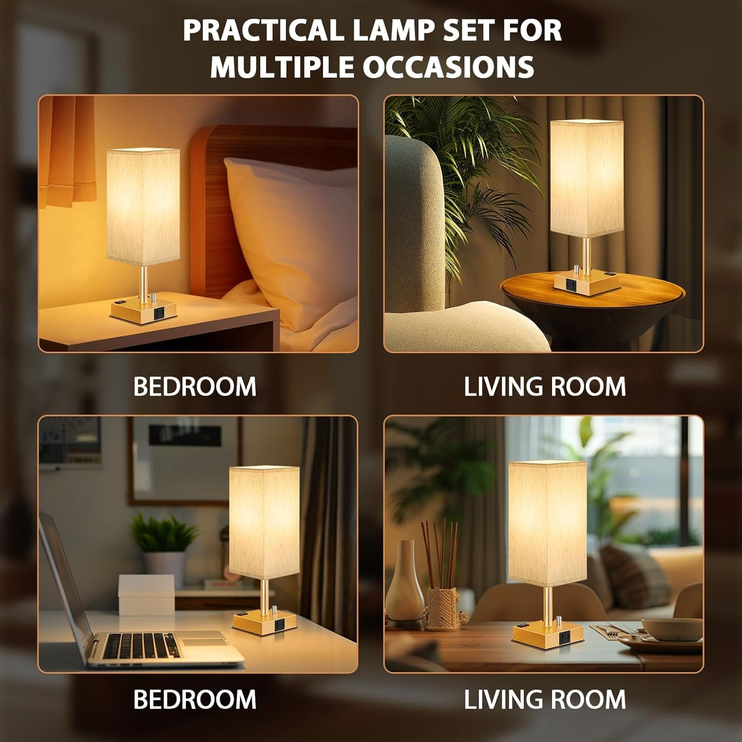 aooshine Gold Fully Dimmable Nightstand Lamps