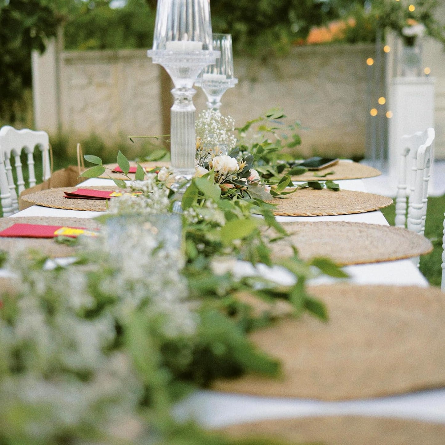 Round Woven Placemats Set of 6, 12in Natural Water Hyacinth Placemats, Round Rattan Boho Farmhouse Rustic Wicker Jute Braided Table Mats for Kitchen Table Decor, Wedding