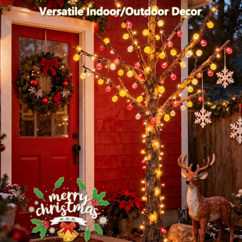 Battery Operated Christmas Lights, 2 Pack 18 FT 50 LED Each Clear Mini String Lights, 8 Modes with Timer Waterproof Tree Lights for Xmas Indoor Outdoor Holiday Home Decor, Red and Warm White