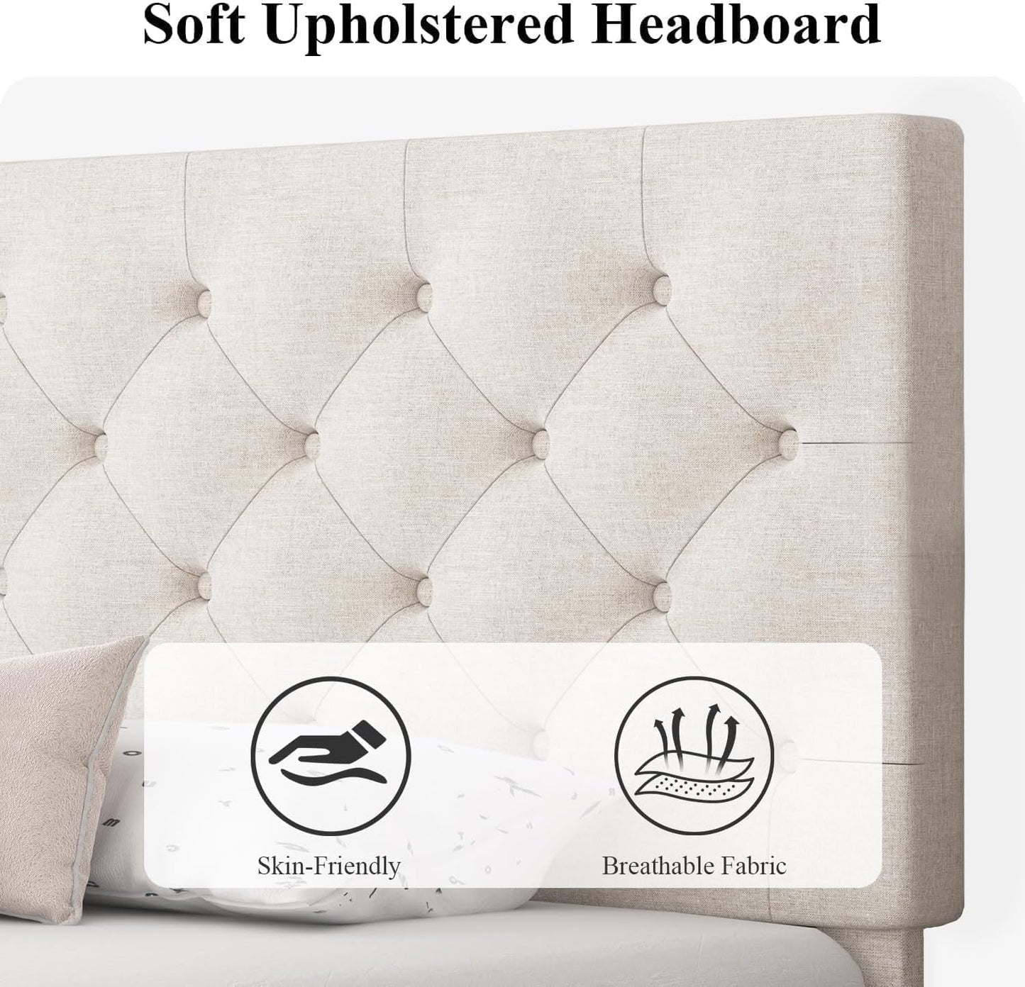 HOMBCK Twin Bed Frames for Kids, Upholstered Platform Bed Frame Twin Size with Tufted Headboard/Wood Slats/No Box Spring Needed/Easy Assemble, White