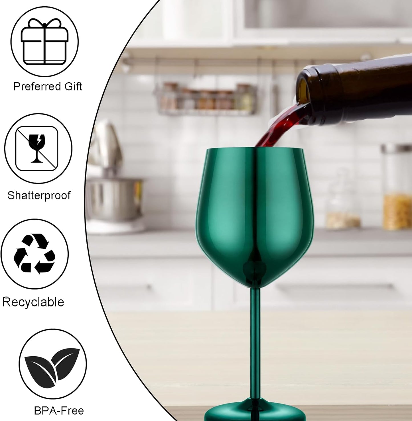 Stainless Steel Wine Glasses Set of 2, 18 oz Unbreakable Green Wine Glass Unique Metal Wine Goblets for Outdoor Capming and Pool Gift for Wine Lovers