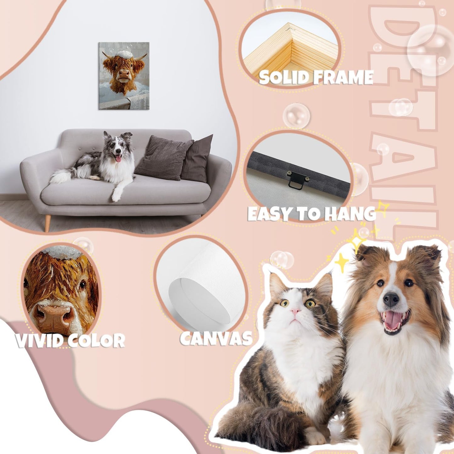 Mistyefly Funny Bathroom Decor Highland Cow Wall Art - Funny Bathroom Signs with Inner Wooden Frame - Animal Posters - Lightweight & Easy Hanging, 12x16 Inches