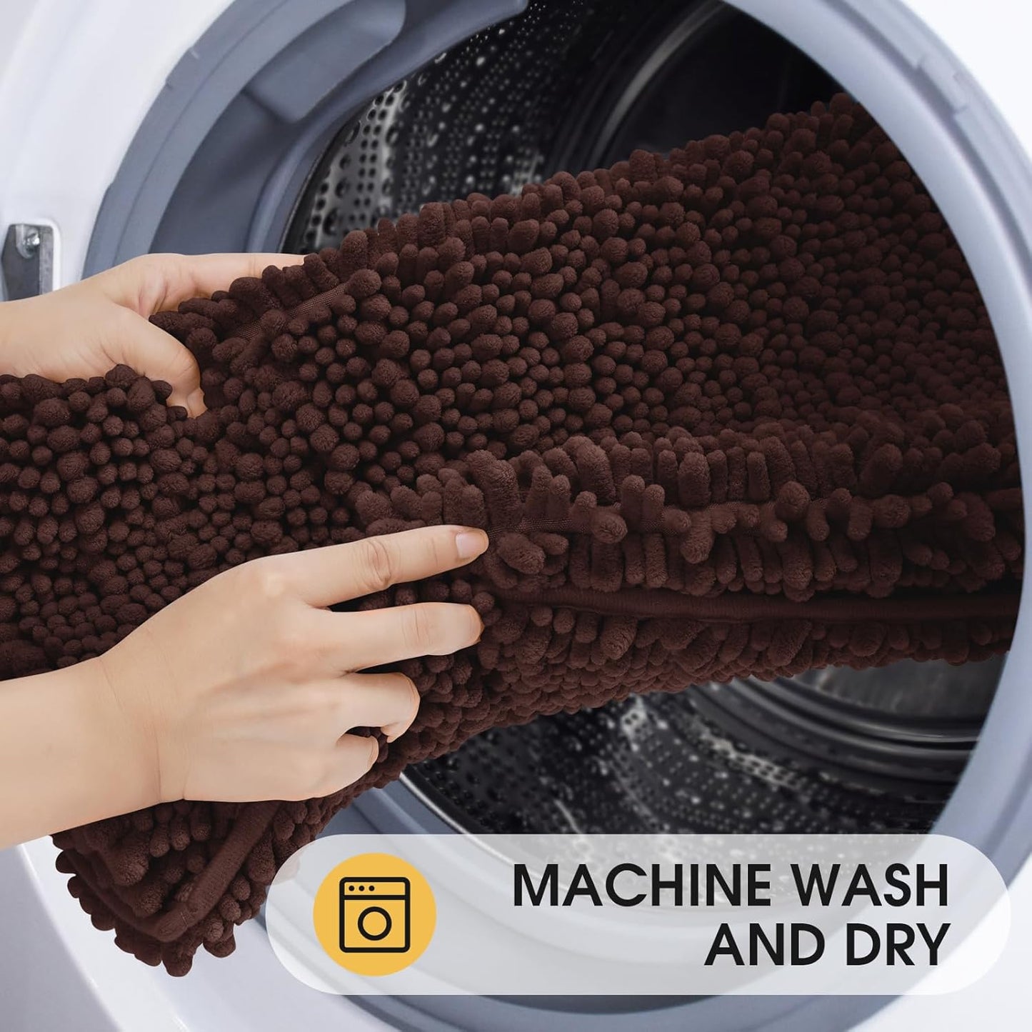 ACCUMTEK Extra Long Upgrade Luxury Brown Bathroom Rug Mat 70"x24", Ultra Soft Thick Absorbent Bath Mats, Non Slip Chenille Toilet Mat for Bathroom, Bedroom, Kitchen, Shower, Tub