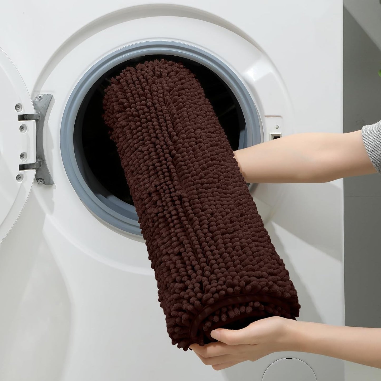 HOMEIDEAS 3 Pieces Bathroom Rugs, Ultra Soft Non Slip Absorbent Chenille Toilet Bath Mat Set (Brown,17"x24"+20"x32"+U Shape 20"x24")