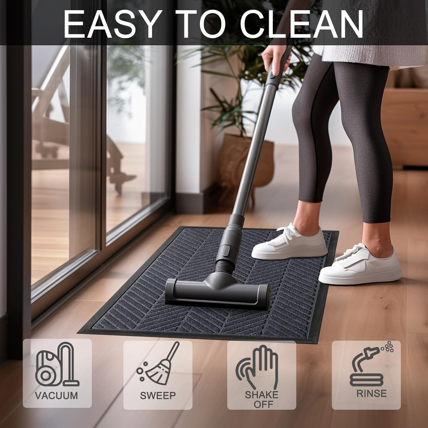 Front Door Mat 36"x24" Indoors Outdoors Welcome Mats, Waterproof Non-Slip Rubber Backing Heavy Duty Doormat Outside Entrance, Low Profile Entryway Rugs Floor Mat for Patio, Pattern A Grey