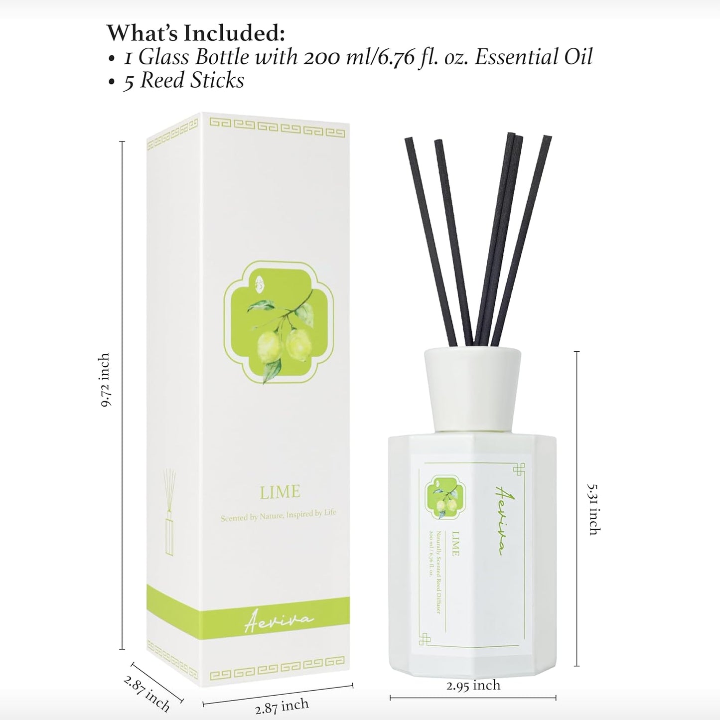 Reed Diffuser Set, Lime Scented Oil Diffuser, 6.76 fl oz (200 ml) Home Fragrance Diffuser with Reed Sticks, Air Fresheners for Home, Bathroom Shelf Decor