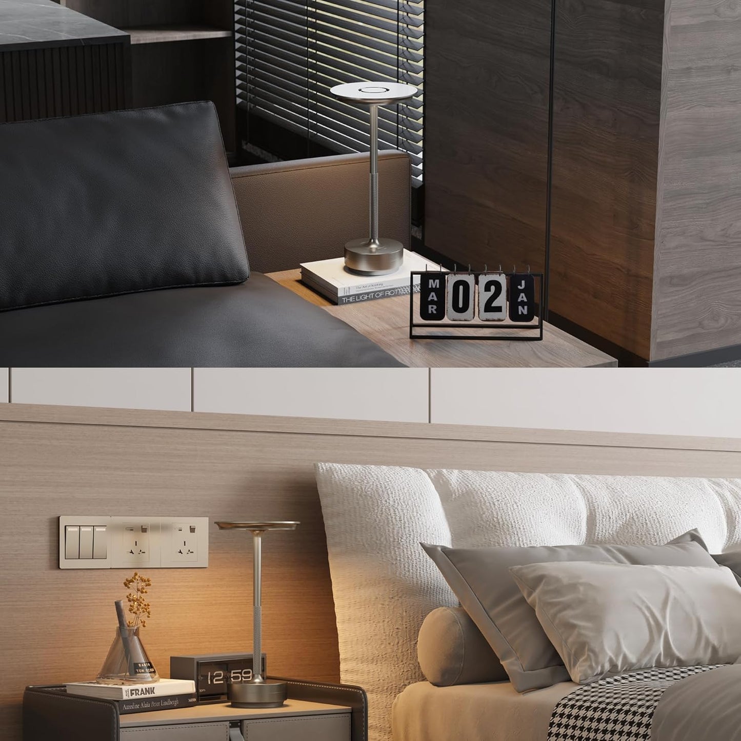 2 Pack Cordless Table Lamp, LED Rechargeable Table Light with 3 Temp Settings, Stepless Dimming, 5000mAh Battery, USB-C, Memory, Aluminum Alloy, for Home, Patio, Restaurant, Outdoor. Silver