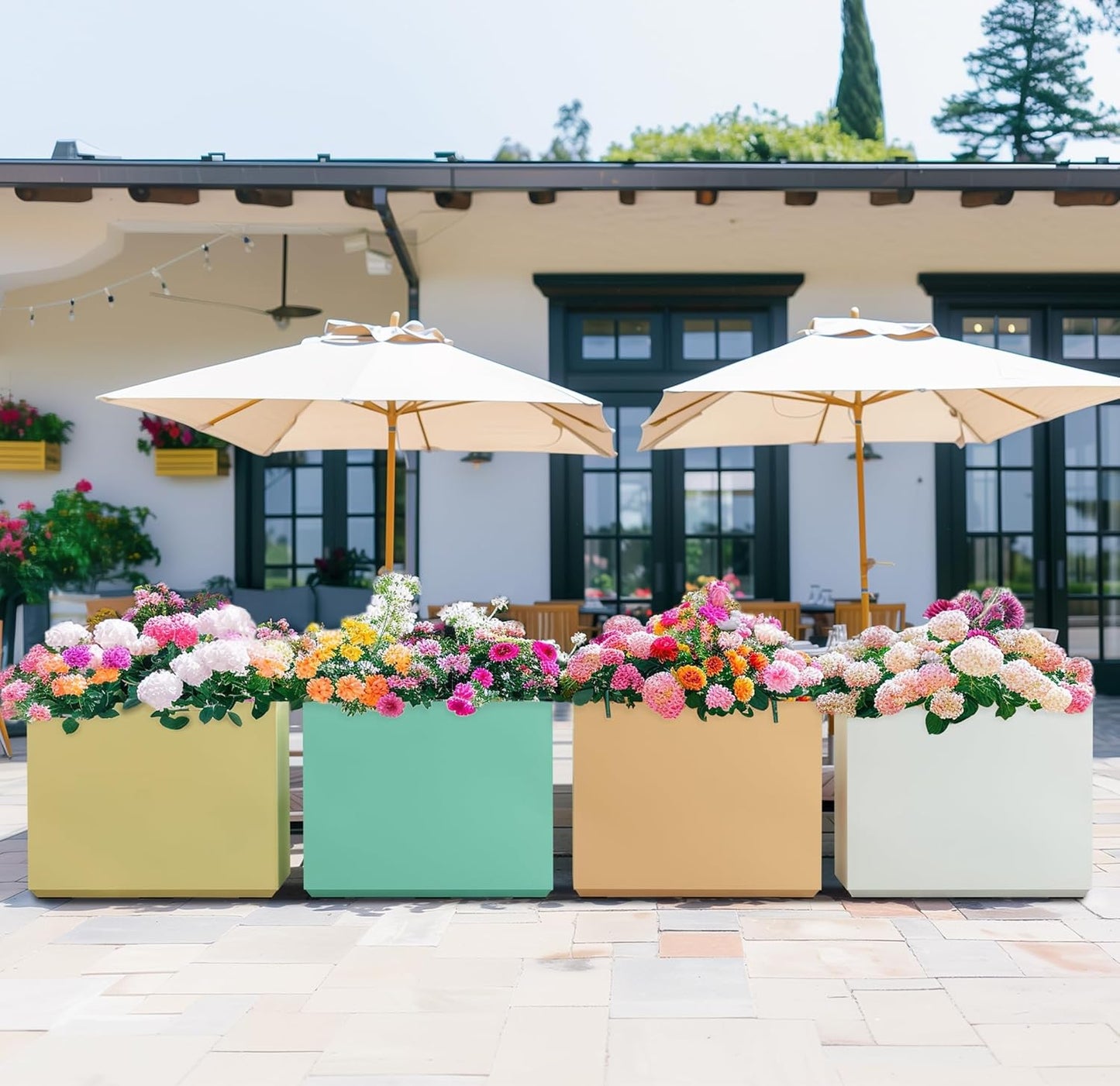 Wallowa Metallic Heavy Outdoor Planter Box, Span Planter, Long and Tall Divider Planter, 30Lx10Wx24H, Coral Peach, Seamless 30.8 Pounds