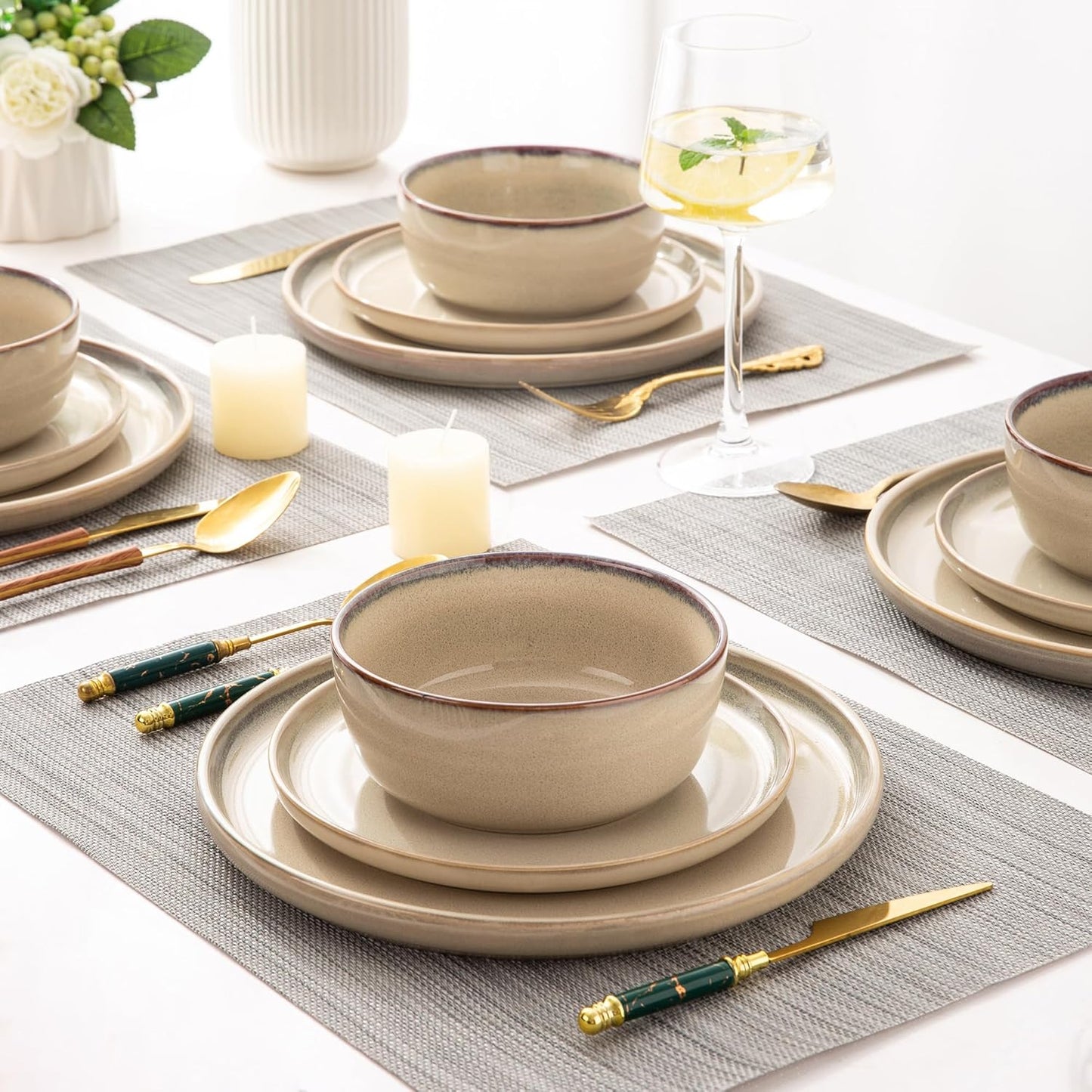 AmorArc Stoneware Dinnerware Sets,Round Reactive Ceramic Plates and Bowls Set,Highly Scratch Resistant | Dishwasher & Microwave Safe Dishes,Dishware Service for 8 (24pc)