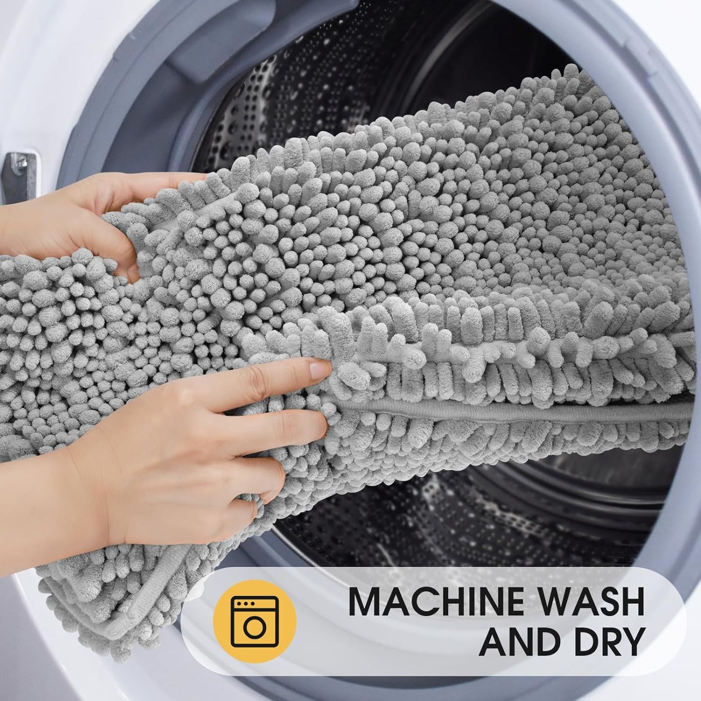 ACCUMTEK Upgrade Extra Large Light Grey Bathroom Rug Set 3 Pieces Gray Ultra Soft, Thick Absorbent Bath Mats, Non Slip Chenille Toilet Mat for Bathroom, Bedroom, Kitchen