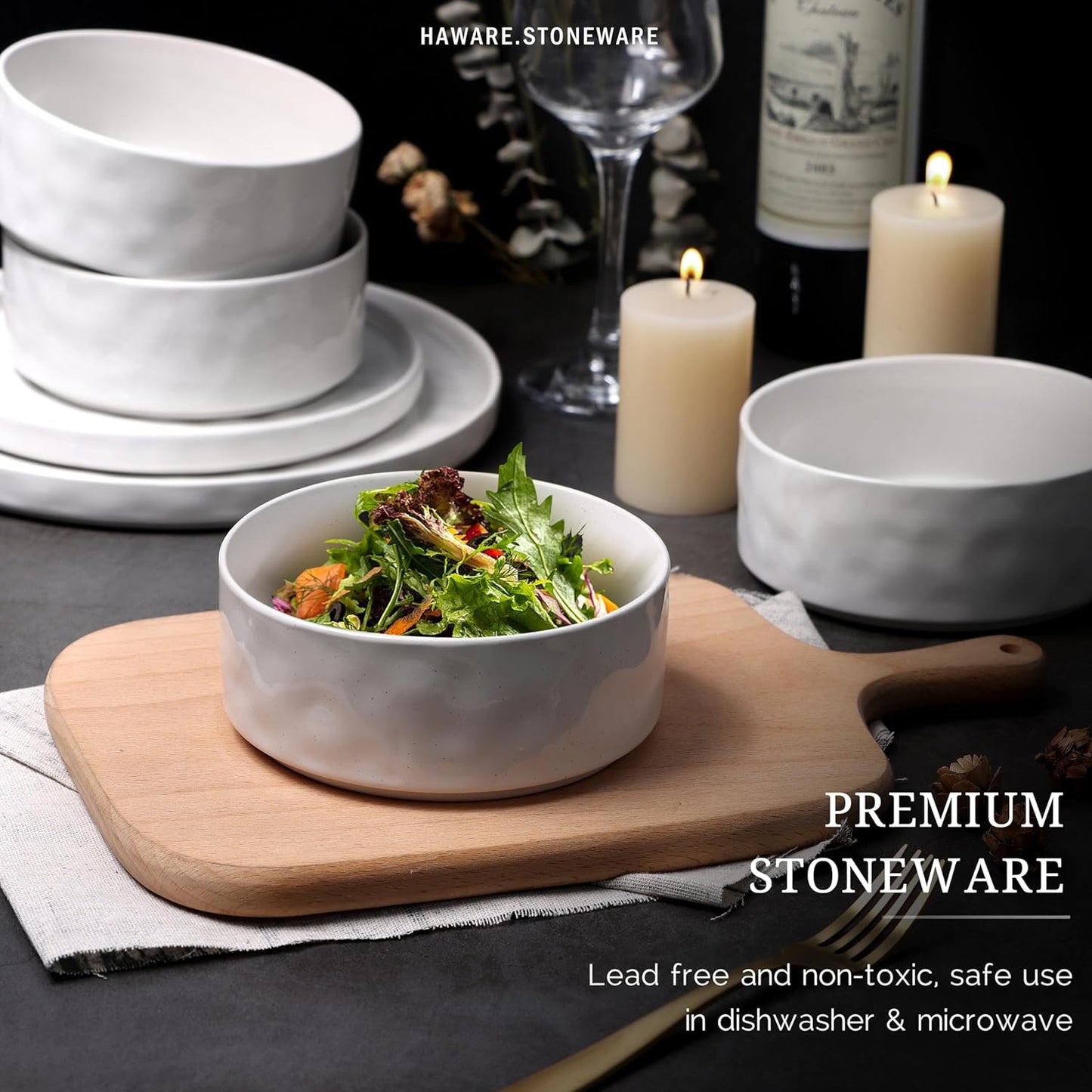 HaWare Dinnerware Sets, 16-Piece Stoneware Plates and Bowls Set, Elegant Ceramic Dish Set for 4, Chip and Scratch Resistant, Microwave and Dishwasher Safe, Speckled White