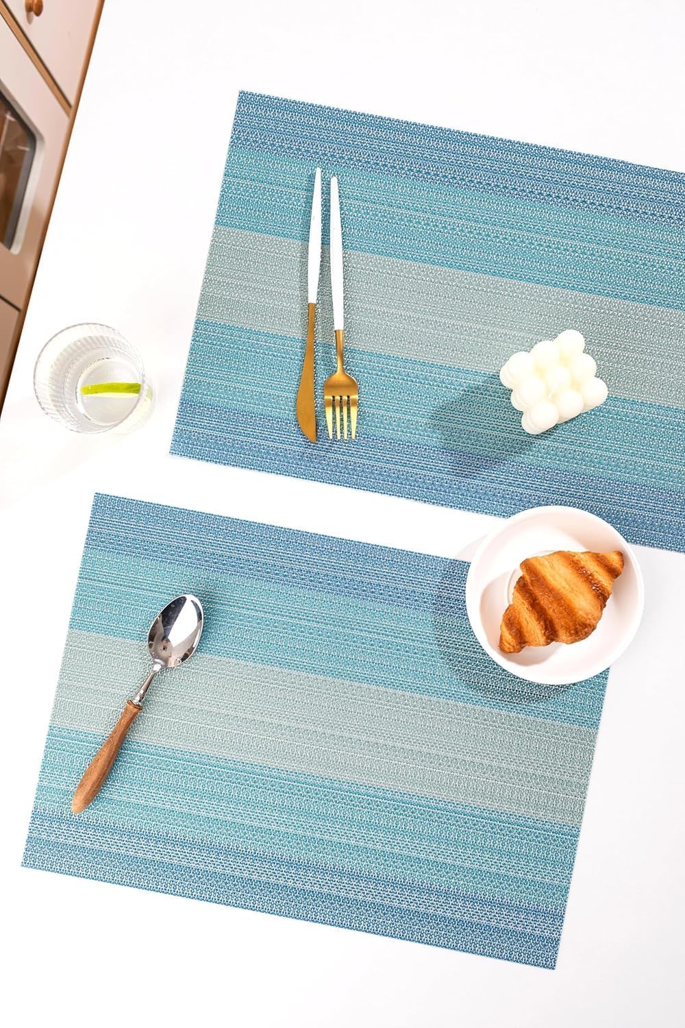 LEXMORE PlaceMats Set of 12 Vinyl/Plastic Woven Place Mats for Kitchen Table Indoor/Outdoor Washable PlaceMat Wipeable Dining Table Mats(Ocean Geode)