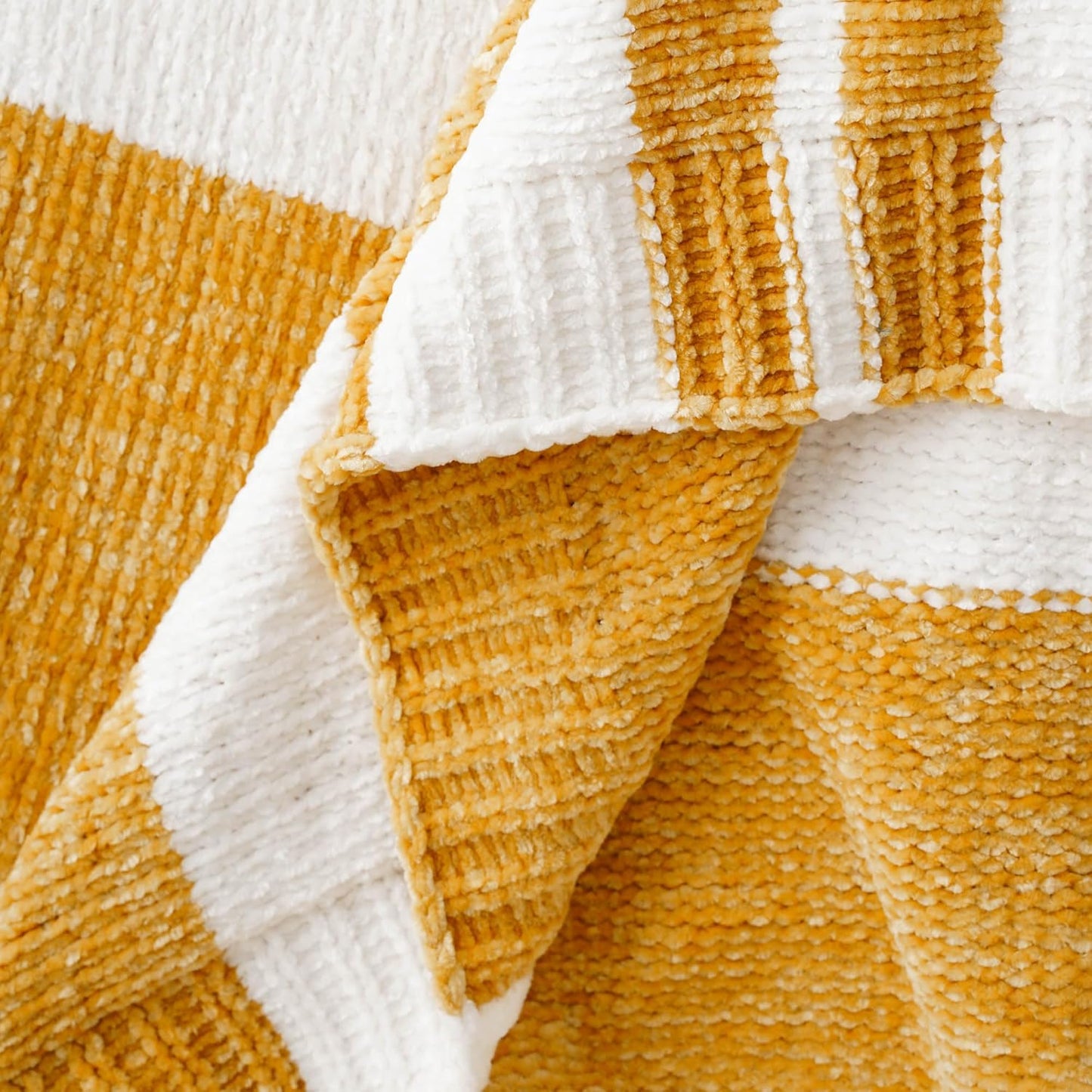 BATTILO HOME Mustard Yellow Throw Blanket for Couch, Soft Chenille Throw Blanket Knit Throw Blankets for Bed, Sofa,Chair, Farmhouse Throw Blankets, Fall Throw Blanket,51"x67"