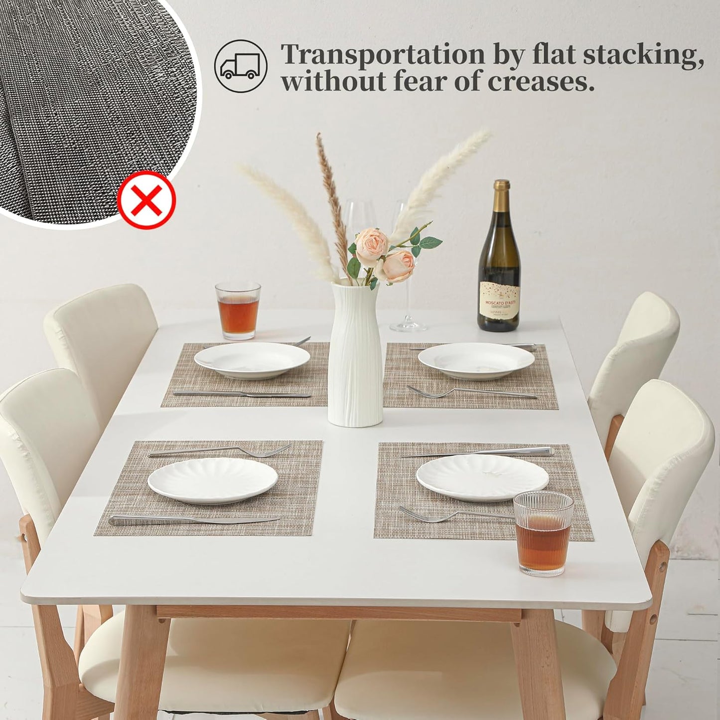 Leetaltree Linen Yellow Placemats Set of 8 - Heat Resistant Non-Slip Place mats for Dining Table, Washable Durable PVC Vinyl Woven Table Mats(Linen Yellow, 8)