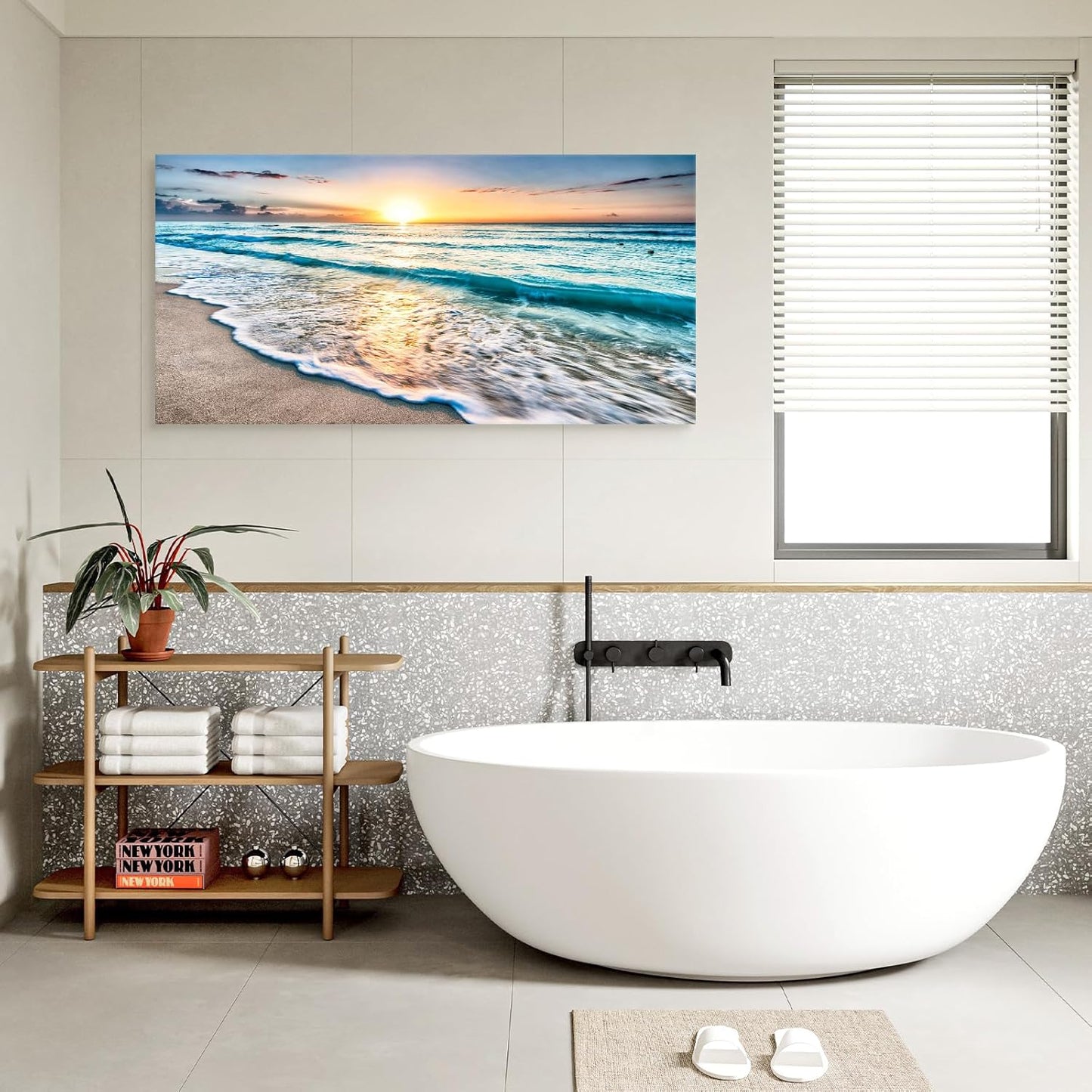 Baisuart S02298 Canvas Prints Wall Art Beach Sunset Ocean Waves Nature Pictures Stretched Canvas Wooden Framed for living Room Bedroom and Office