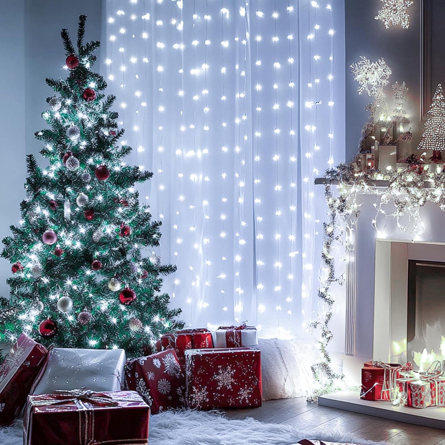 Kwaiffeo White Christmas Lights, 100ft 300LED Connectable Waterproof String Light Outdoor Indoor, 8 Modes Twinkle Light for Room Bedroom Wedding Holiday Outside Tree Decorations