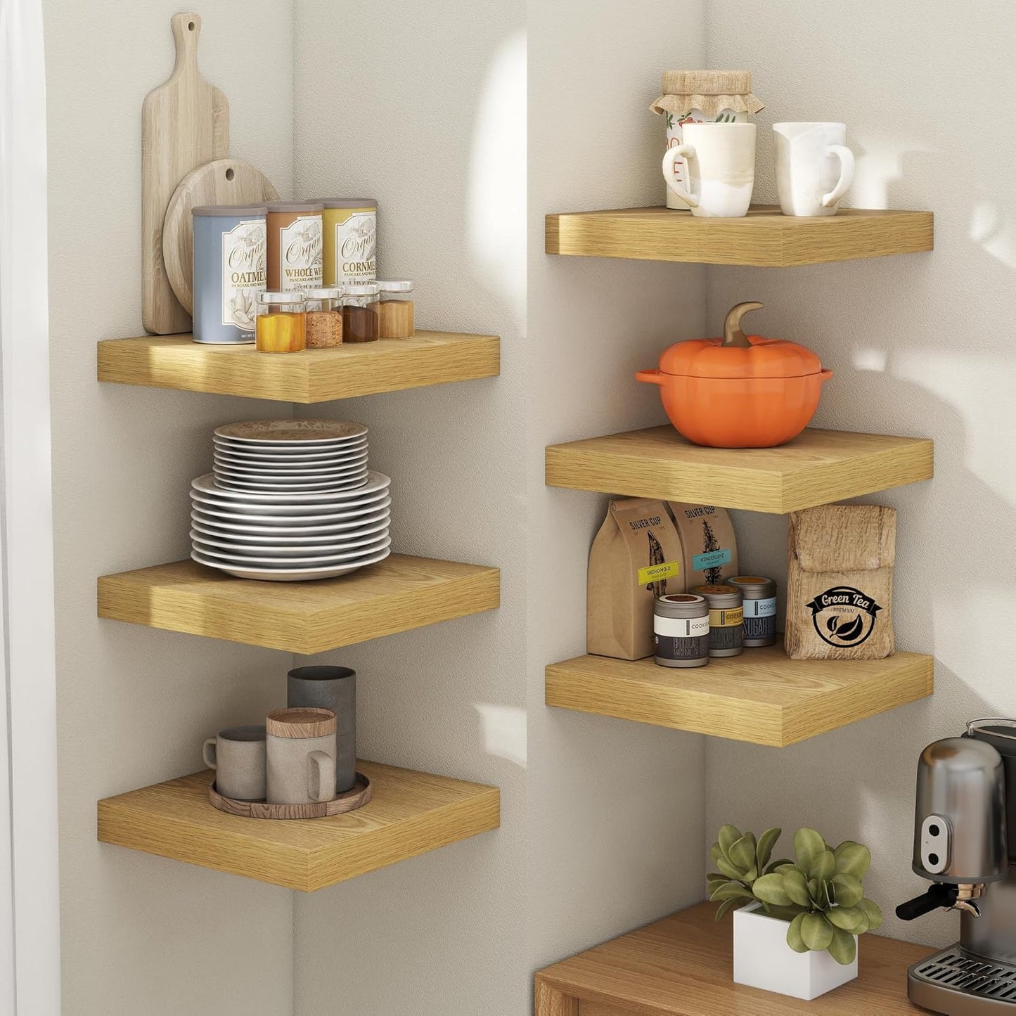 Floating Shelves for Wall with Invisible Brackets, Wall Mounted Engineered Wood Shelves with Wood Grain for Living Room, Bedroom, Bathroom, Kitchen Decor and Storage, Oak, 12"L Set of 3, Oak
