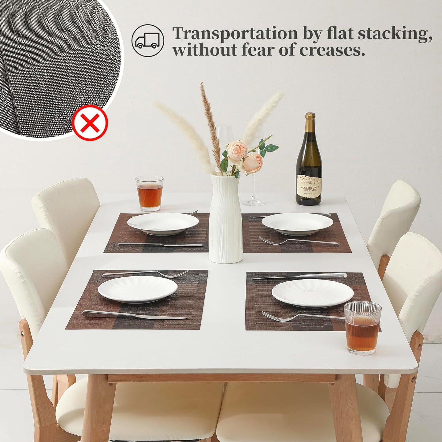 Leetaltree Brown with Black Striped Placemats Set of 6 - Heat Resistant Non-Slip Place mats for Dining Table, Washable Durable PVC Vinyl Woven Table Mats(Brown Stripe, 6)