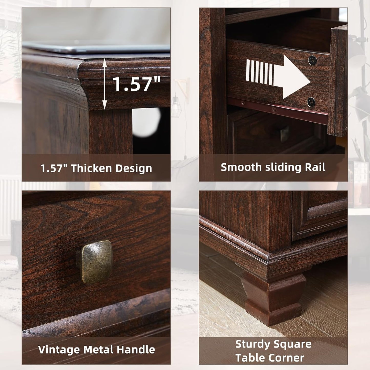 Farmhouse Nightstand with Charging Station, Rustic Brown Nightstand,2 Drawers End Table for Living Room,Bedside Table with Open Shelf for Bed Room,Walnut