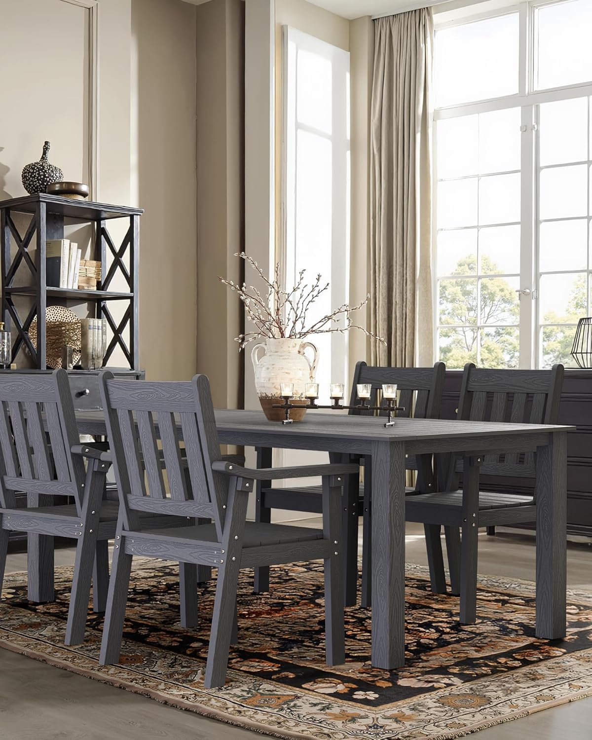 YEFU Patio Dining Chairs Set of 4: All Weather Outdoor Dining Chairs with Wide Curved Seat and Backrest - Outdoor Furniture Plastic for Outside Backyard/Garden/Porch/Deck 350lbs Capacity Grey