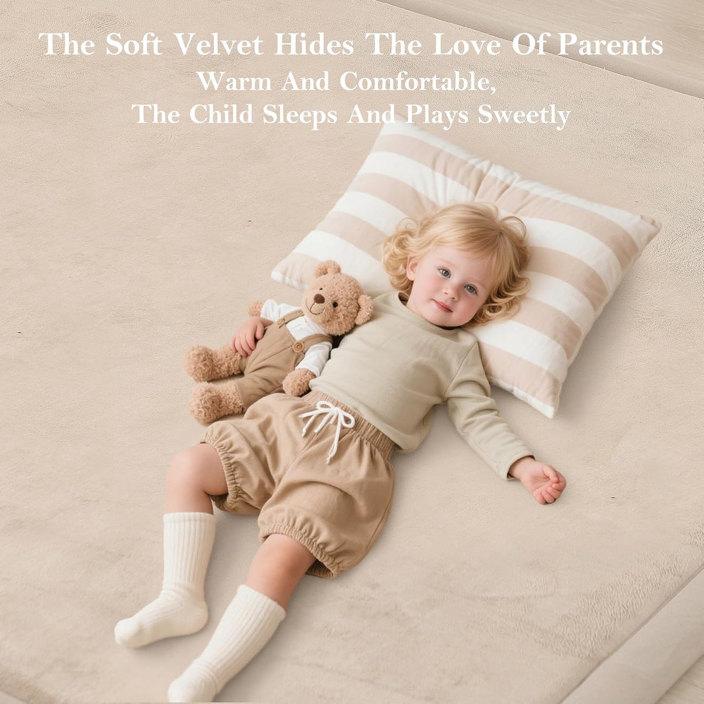 Baby Play Mat for Floor, 1.3"Thick Extra Large Cushioning Memory Foam Playpen Mat, Soft Coral Velvet Baby Crawling Mat with Non-Slip Backing (Dark Blue, 79"×118"×1.3")