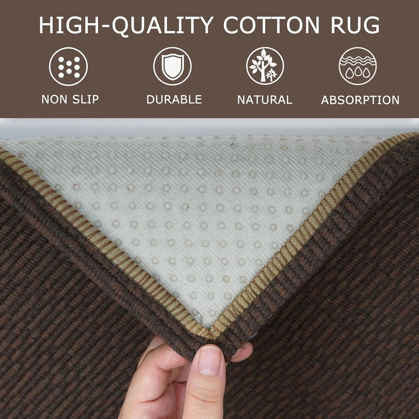 KOZYFLY Washable Runner Rug 2x5 Ft Runners for Hallways Rubber Backed Throw Rug, Braided Cotton Entryway Runner Indoor, Carpet Runners for Hallway Kitchen Entryway Bedroom, Dark Coffee/Brown