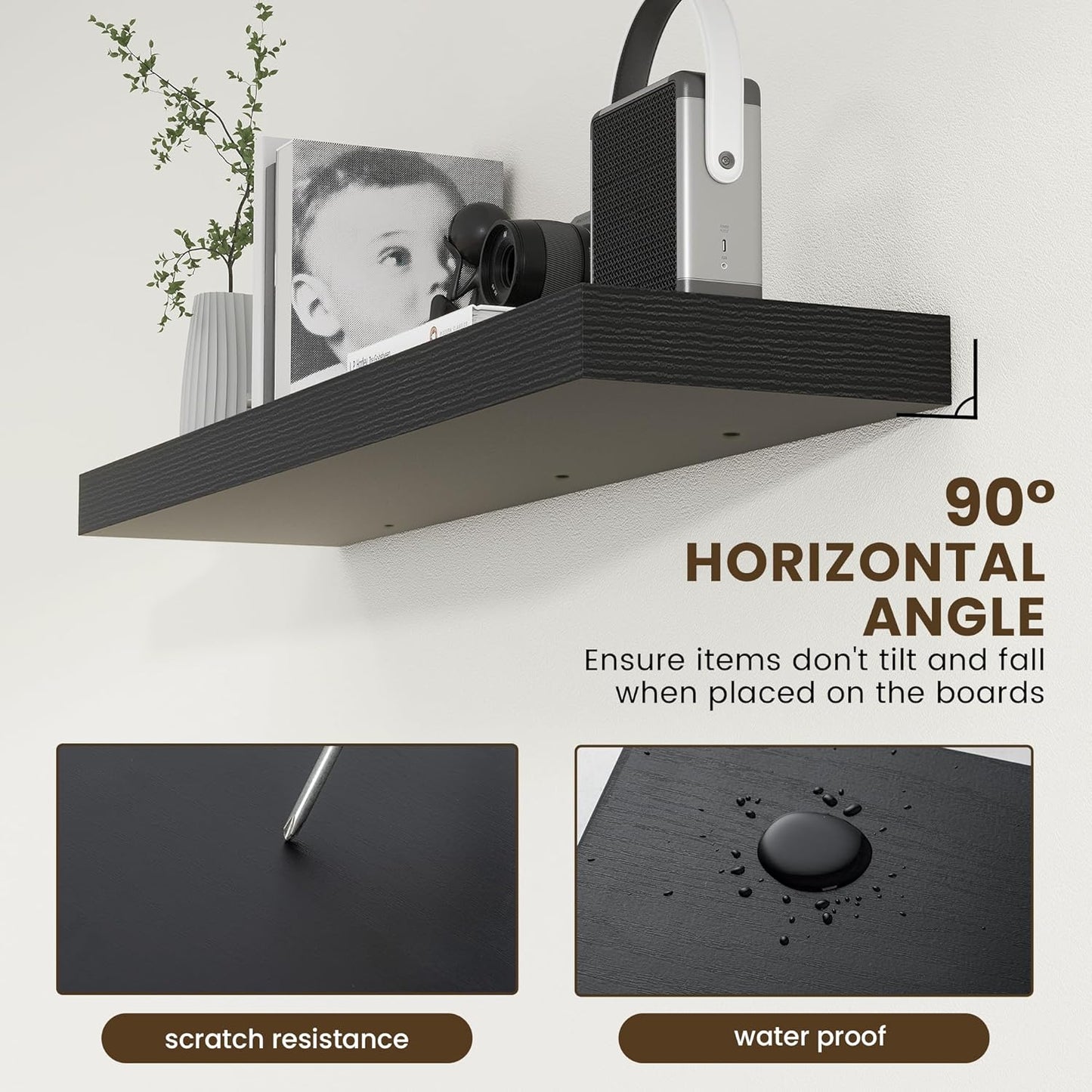 12 Inch Deep Floating Shelves for Wall - 48 Inch Wide x 12 Inch Deep Black Floating Shelves Set of 1 - Rustic Wood Wall Shelves for Living Room Bathroom Laundry Room Kitchen Home Office