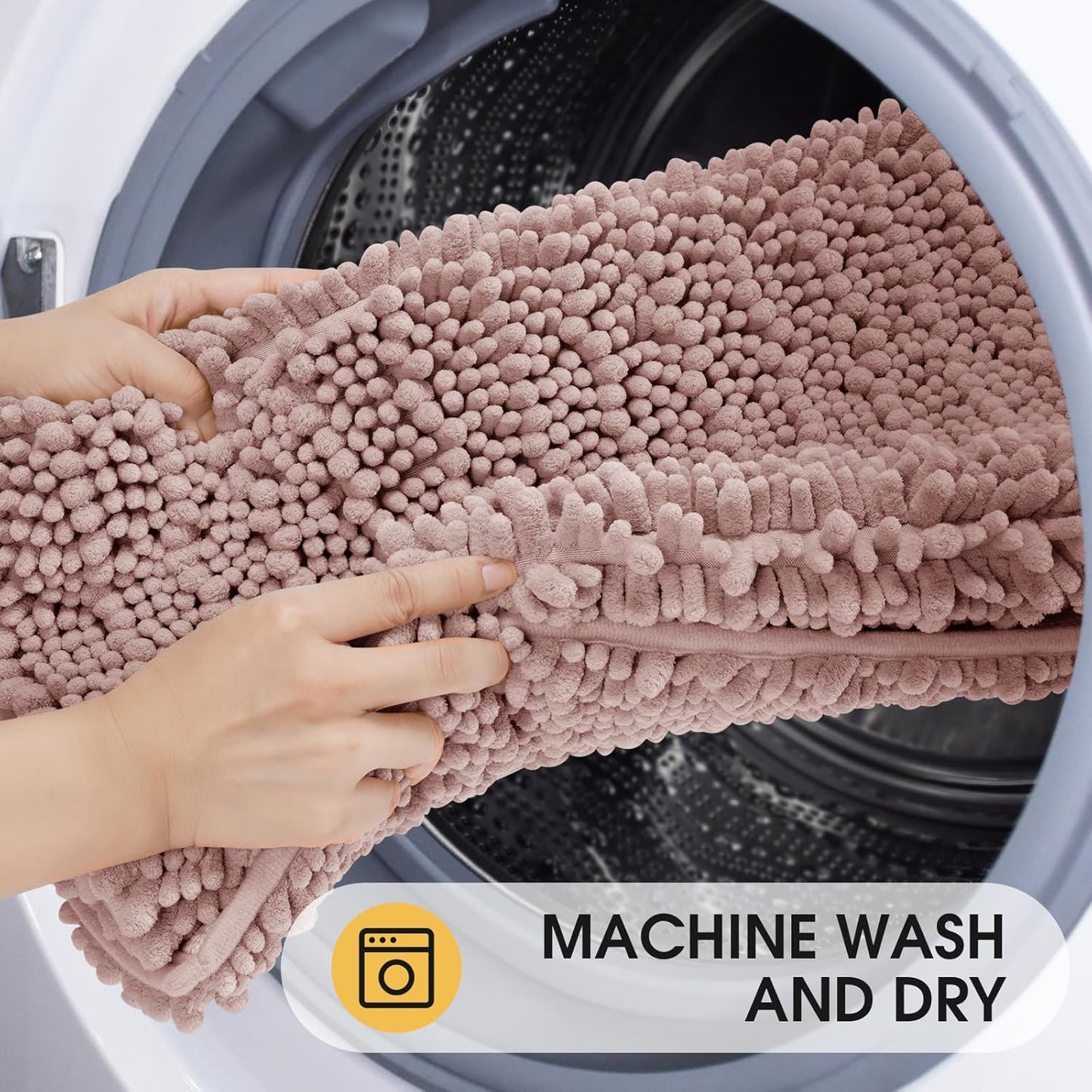 ACCUMTEK Upgrade Luxury 2 Piece Dusty Pink Toilet Bathroom Rug Mat 32"x20"+24"x17", Ultra Soft Thick Absorbent Bath Mats, Non Slip Chenille Toilet Mat for Bathroom, Bedroom, Kitchen, Shower, Tub