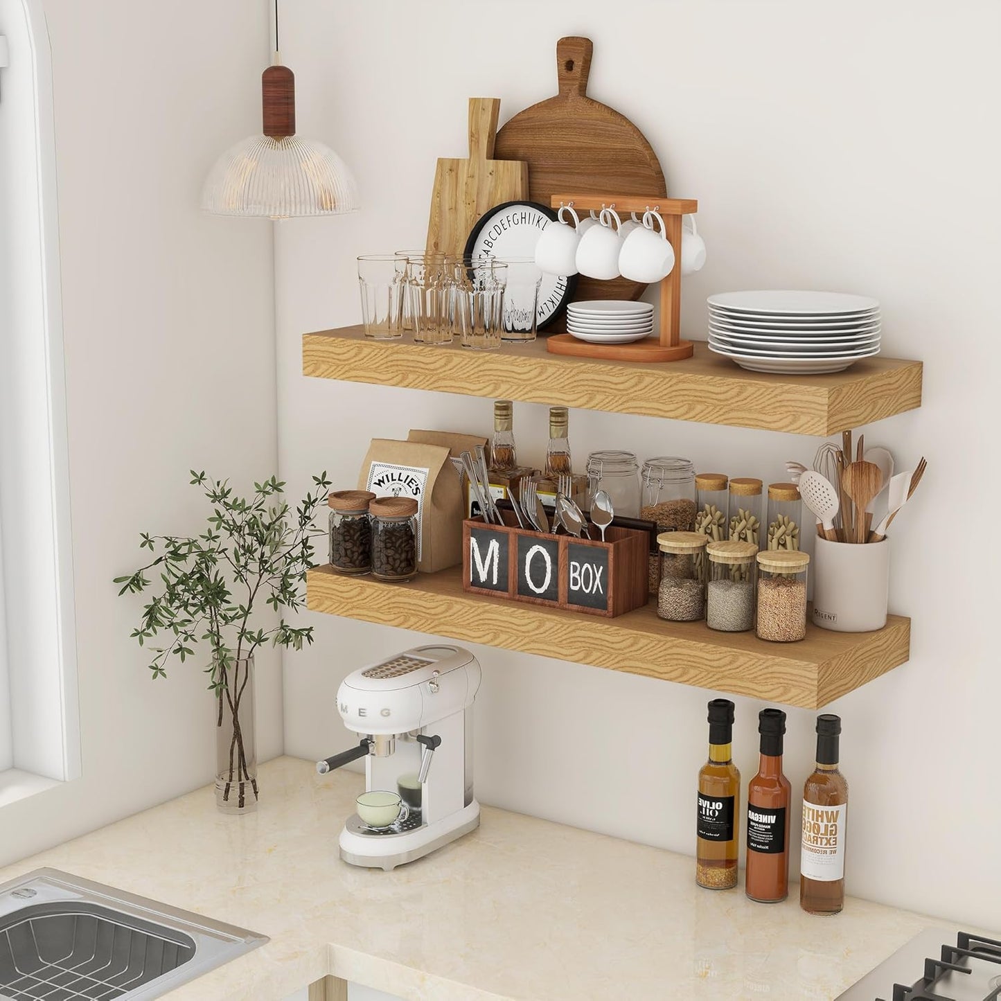 Deep Floating Shelves for Wall - 36 Inch Wide x 12 Inch Deep Oak Floating Shelves Set of 2 - Rustic Wooden Wall Shelves Bookshelf Laundry Shelf TV Shelf