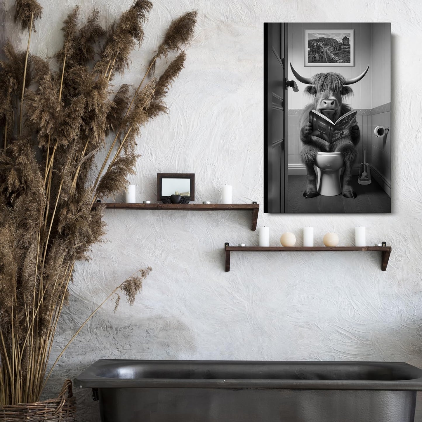 DIHSIEG Inspirational Canvas Wall Art Funny Bathroom Wall Art Print Poster, Frameless Canvas Decor,with Hook, Can be Placed on the Table,Motivational Prints,Dark 12x16 Inch